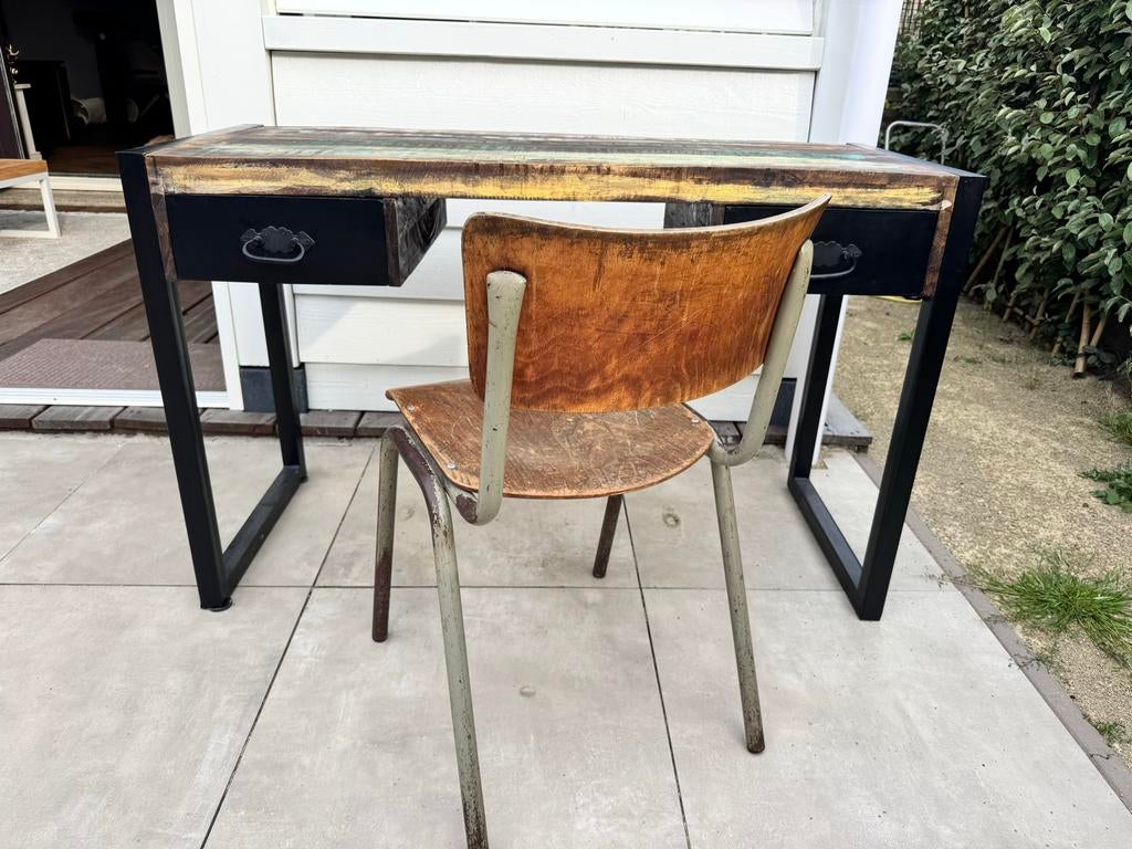 Uniek Vintage Bureau met Lades - Gerecycled Hout, Ophalen, Zo goed als nieuw, Industrieel, Overige merken