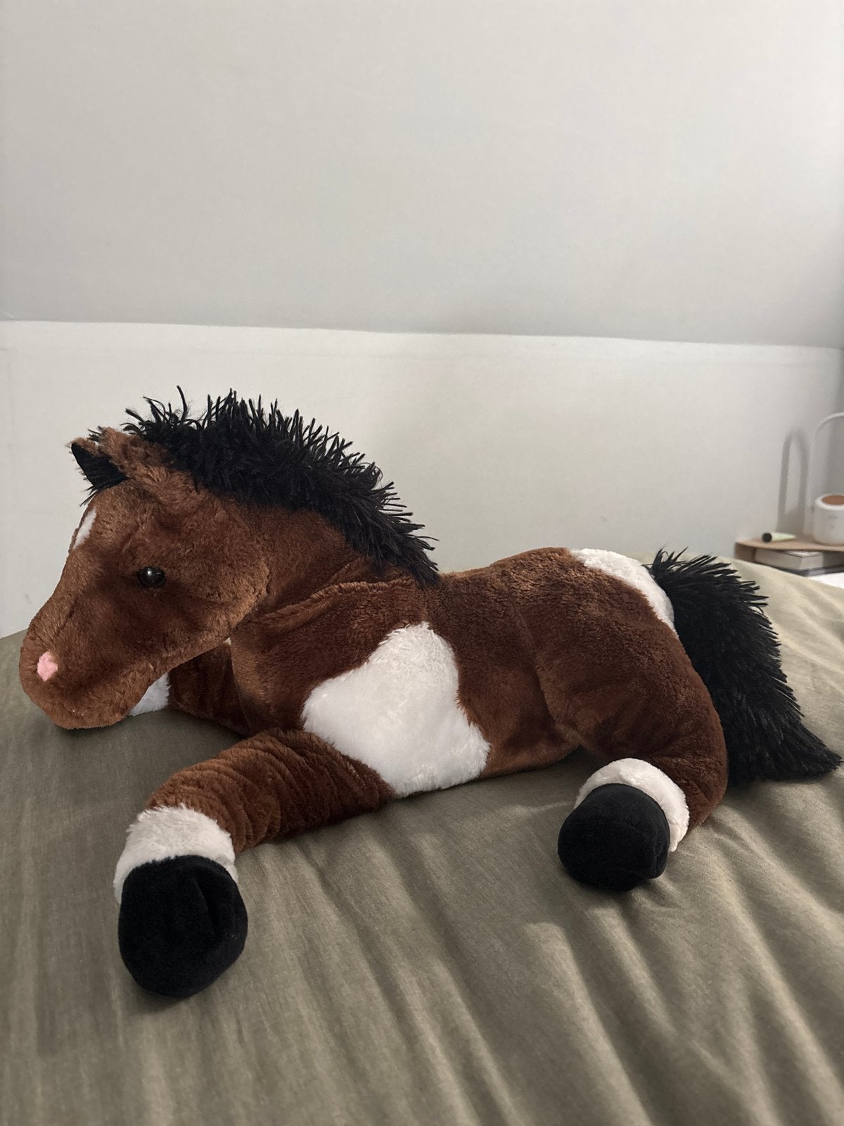 Groot bruin-wit paard knuffel - Zo goed als nieuw, Paard, Overige merken, Overige karakters, Ophalen of Verzenden