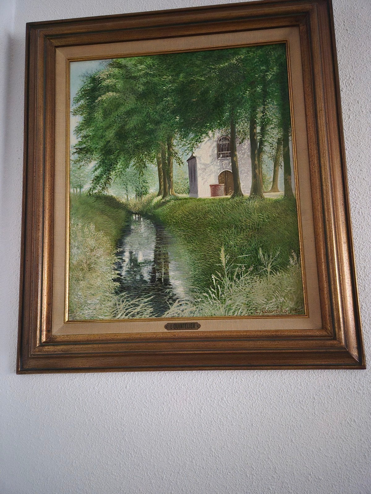 Schilderij met landschap en watermolen, gesigneerd, Ophalen of Verzenden