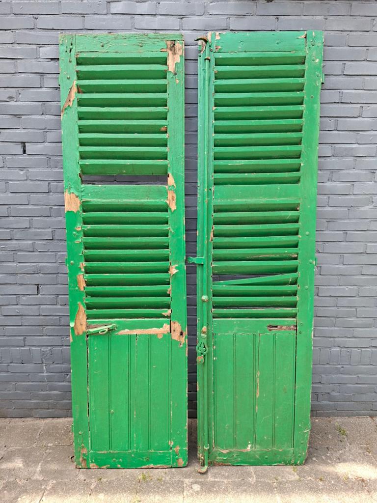 Vintage Franse houten louvre deuren - Groen, Ophalen, Gebruikt, Minder dan 80 cm, Overige typen