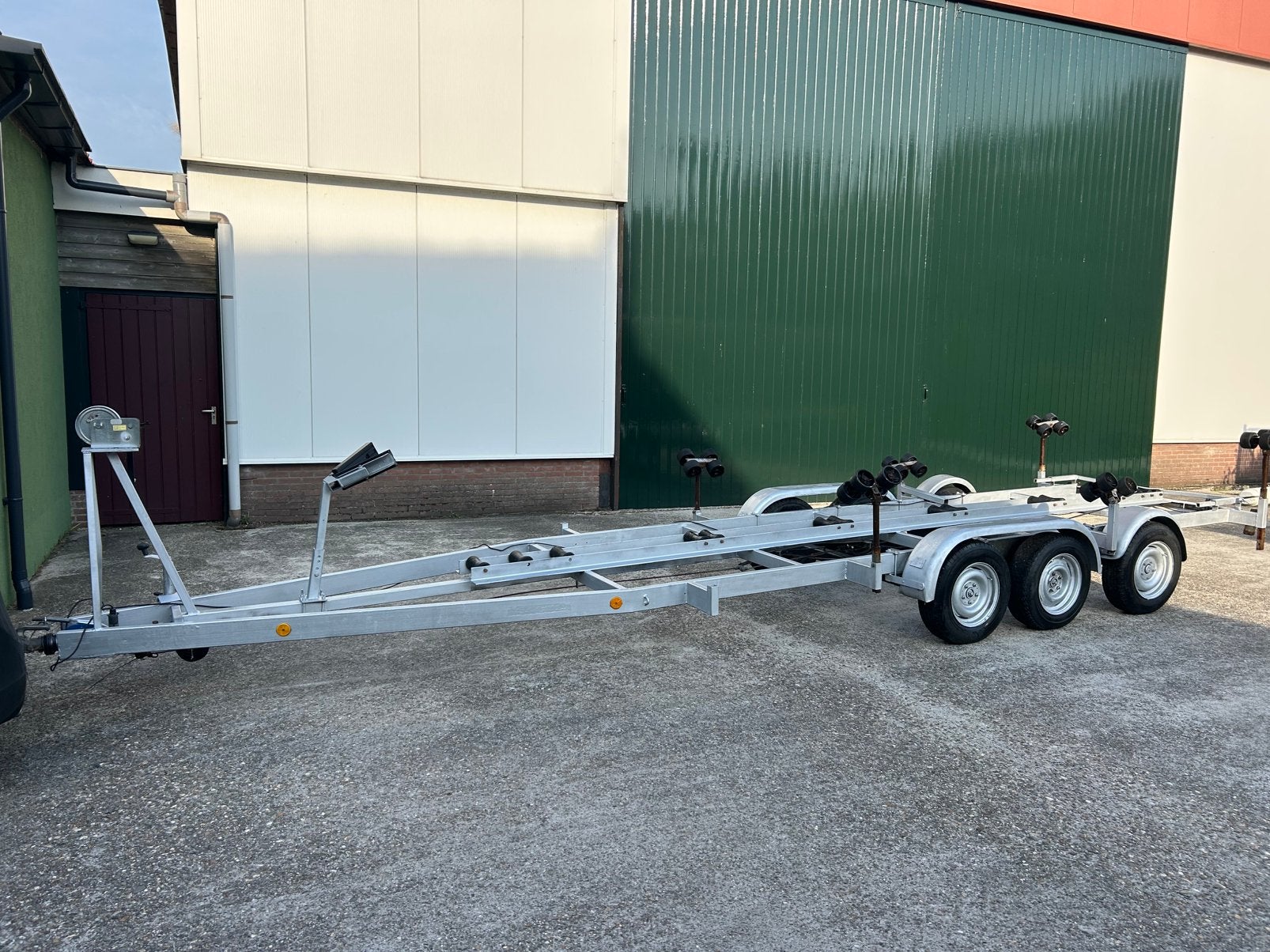Zware 3-assige boottrailer/stallingstrailer (8m) 3350kg, Watersport en Boten, Ophalen, Gebruikt, Overige typen, Stallingstrailer