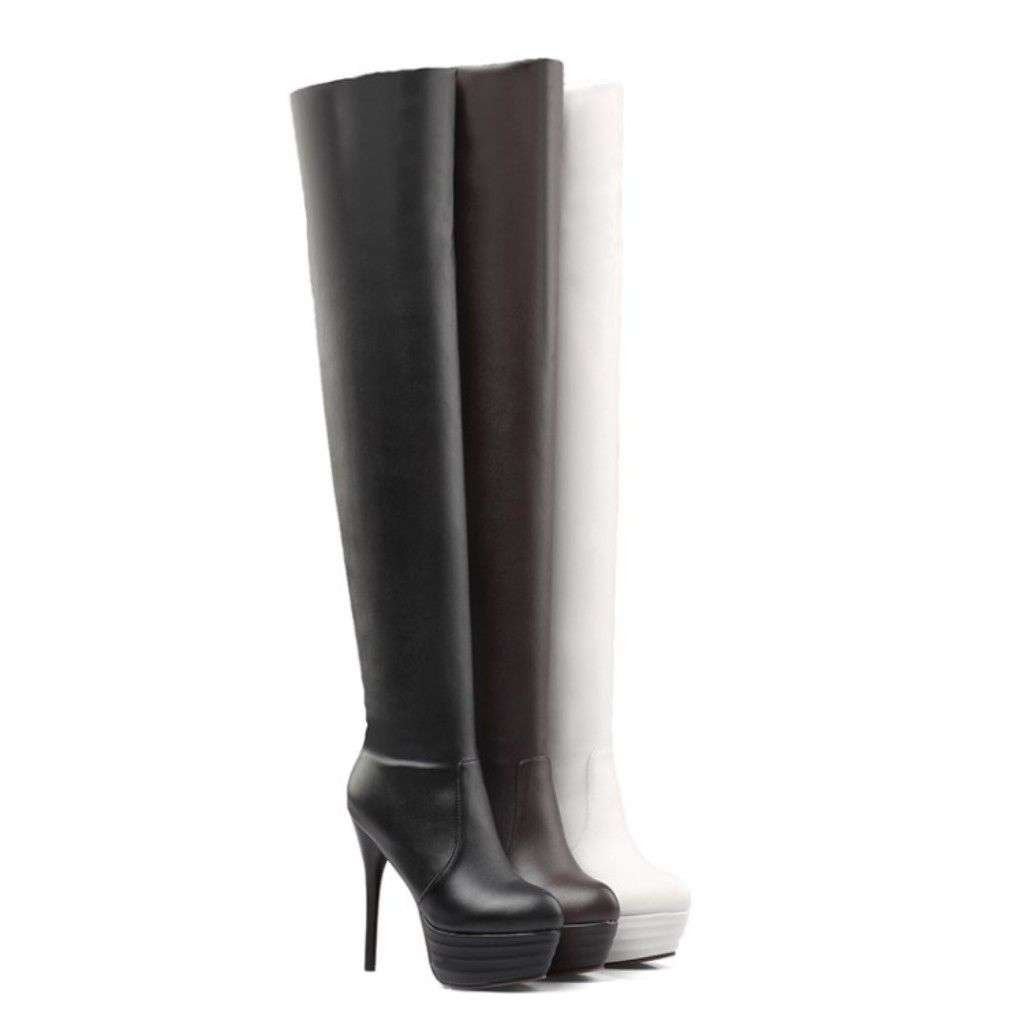 Overknee leather look laarzen dames hoge hakken leren boots, Ophalen of Verzenden, Nieuw, Overige kleuren, Hoge laarzen