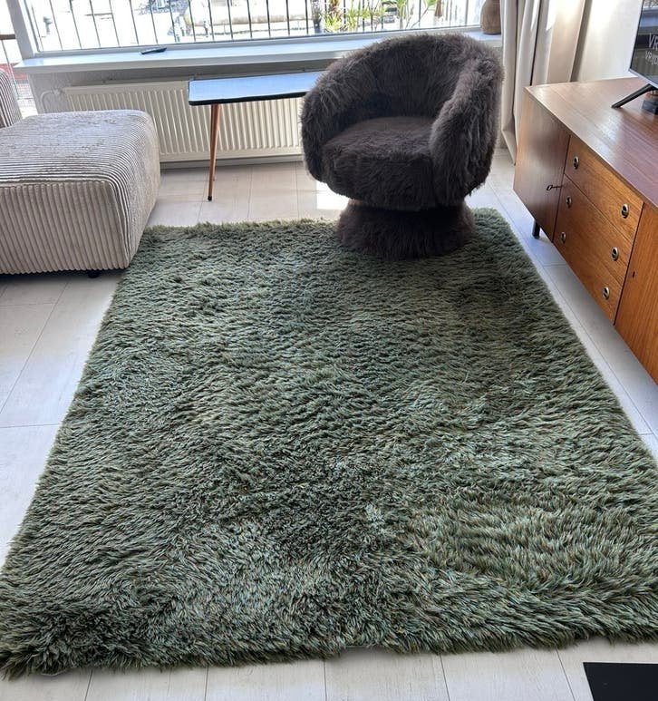 Prachtig vloerkleed (mid century/vintage/retro stijl), Ophalen, Zo goed als nieuw, Rechthoekig, Groen