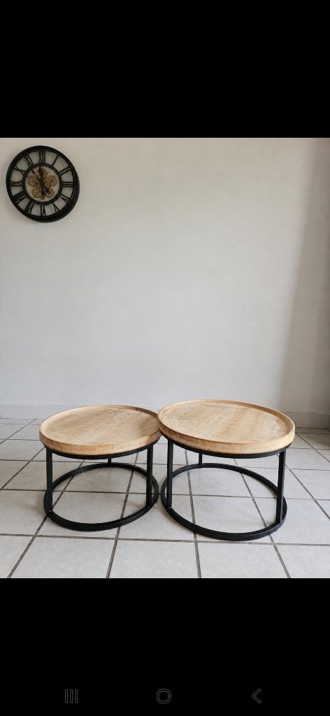 2 ronde tafeltjes, Huis en Inrichting, Tafels | Bijzettafels, Ophalen, Minder dan 55 cm, Gebruikt, Rond