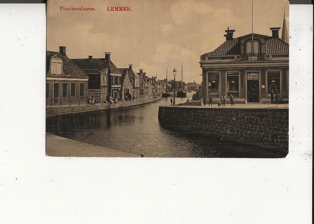 Lemmer Visschersburen met winkel H Schotsman 19-8-1913, Ophalen of Verzenden, Voor 1920, Gelopen, Friesland