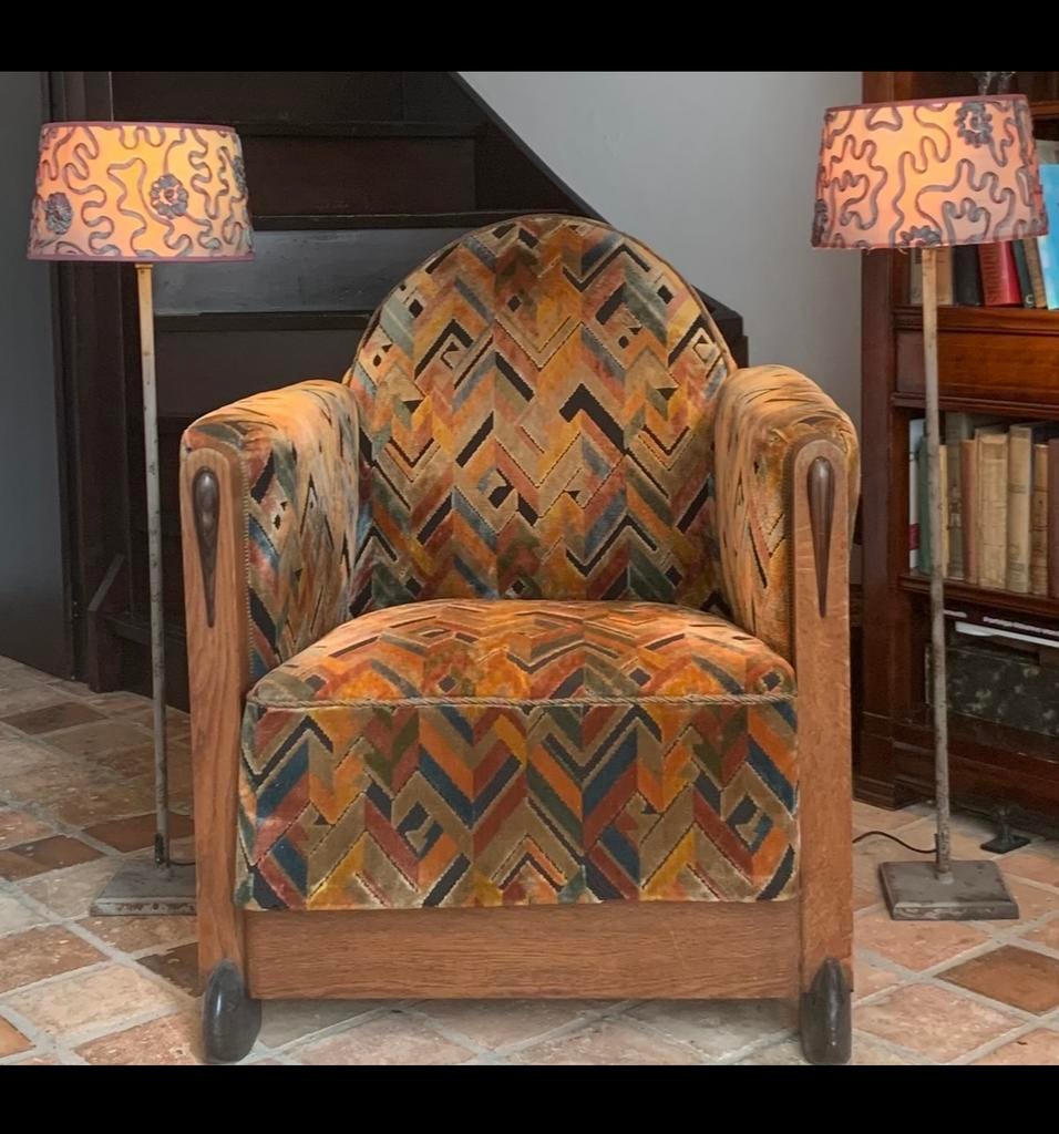 Art Deco stijl lampen 1,10 mt hoog Antieke voet+voetschakela, Ophalen, Zo goed als nieuw, Stof, 75 cm of meer