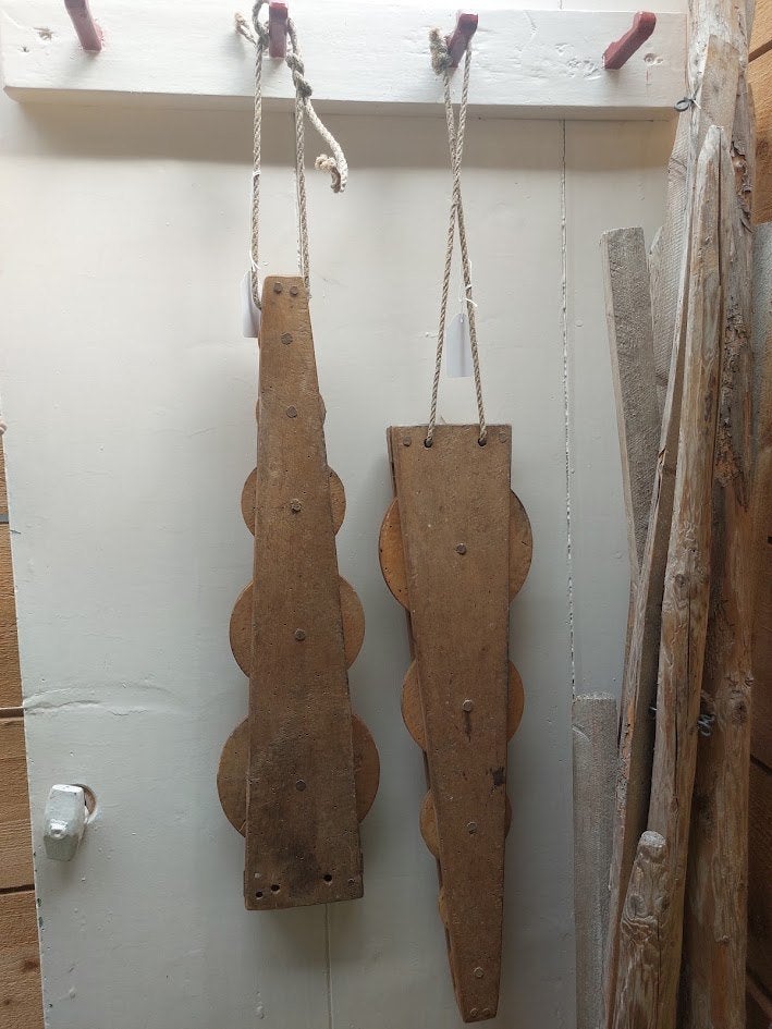 Unieke Set Antieke Houten Katrollen / Takelblokken, Ophalen of Verzenden