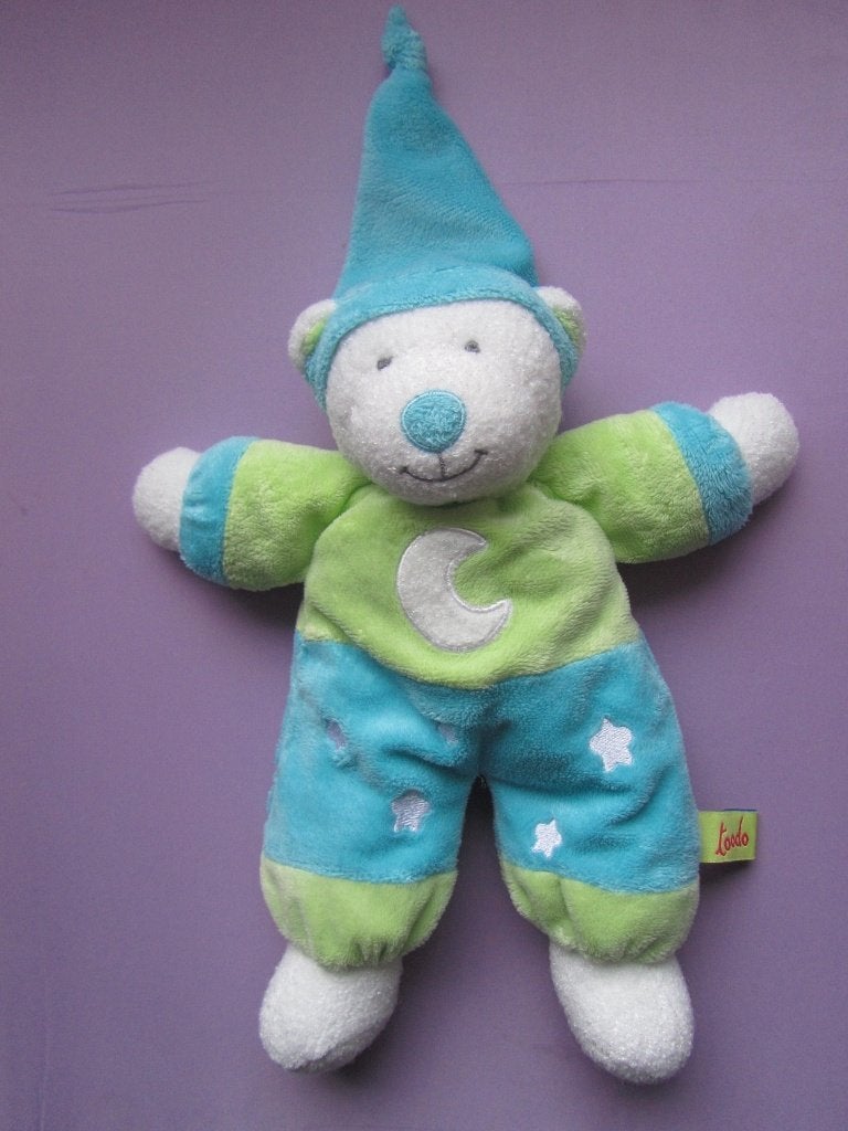 TOODO Knuffel BEER MET SLAAPMUTS. 32 CM **Nieuw**, Overige merken, Beer, Blauw, Nieuw