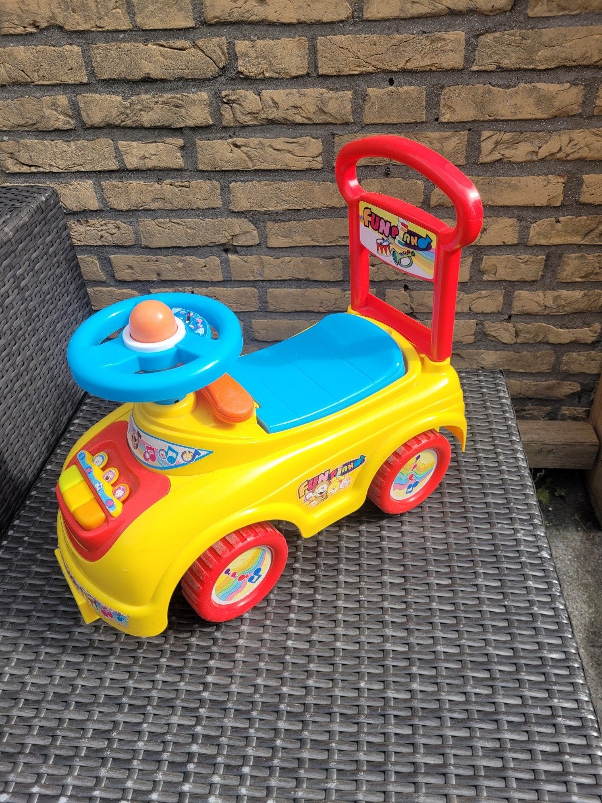 Loopauto met duwstang en opbergruimte - Geel/Blauw, Ophalen, Gebruikt