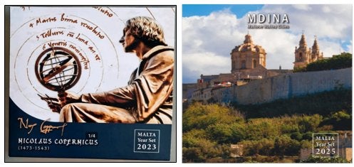 Jaarsets Malta 2023 "Copernicus" & 2025 "Mdina", Ophalen of Verzenden, Malta, Overige waardes, Setje