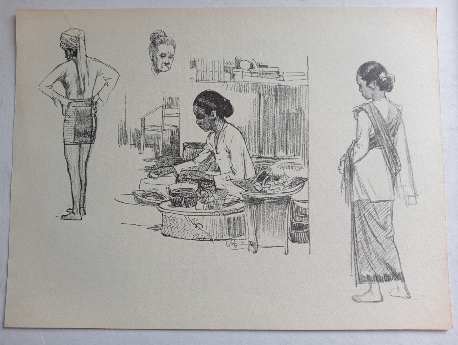 Gabrielse prent Nederlands Indië Indonesië, Ophalen of Verzenden, Voor 1940, Gebruikt, Overige onderwerpen