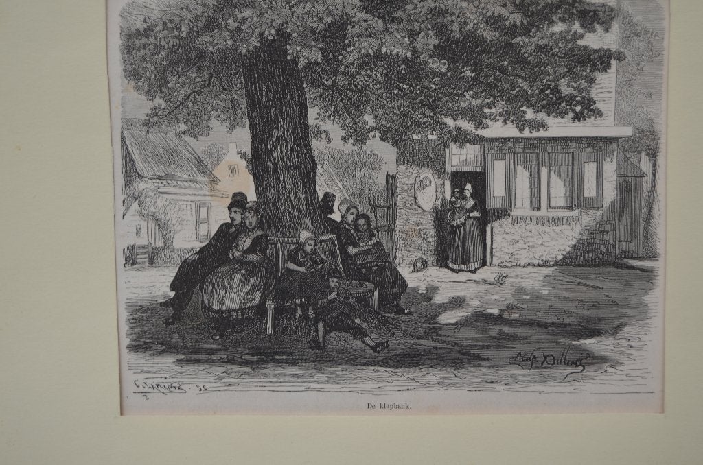 Kleine ets getiteld 'de Klapbank' Laplante ca. 1870, Ets, Stadsgezicht, Ophalen of Verzenden, 30 cm