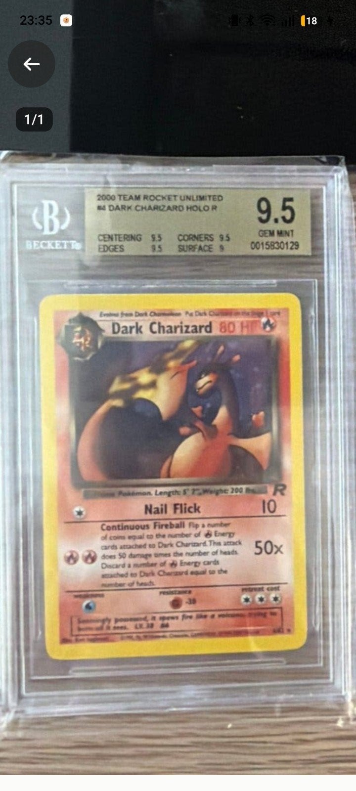 dark charizard holo 9.5 bgs, Hobby en Vrije tijd, Ophalen of Verzenden