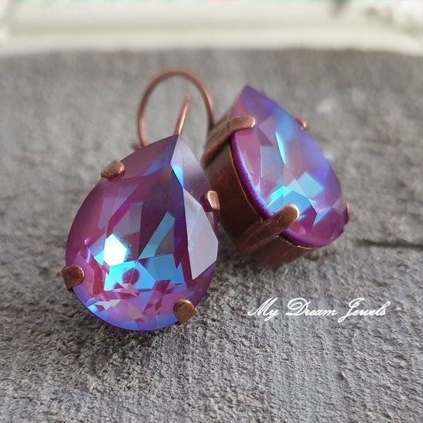 Oorbellen Sofia met Swarovski Druppel "Cr Burgundy Delite", Met kristal, Overige materialen, Hangers, Overige kleuren