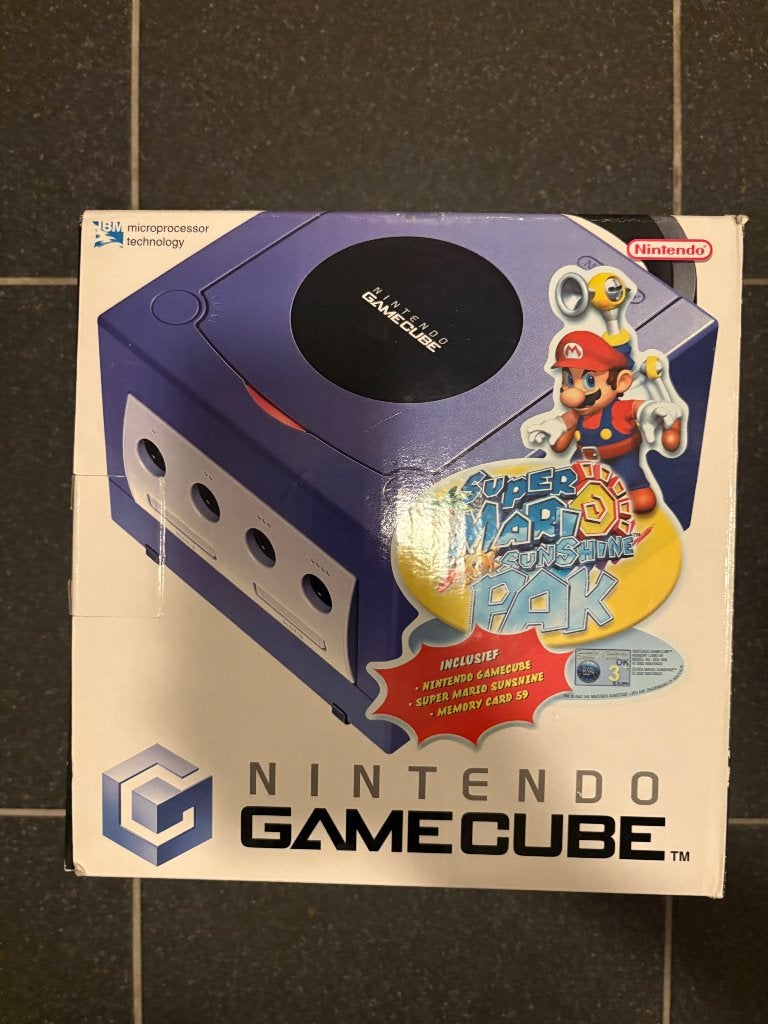 Nintendo GameCube Super Mario Sunshine Pak PAL met Doos, Ophalen of Verzenden, Gebruikt, Paars, Met 2 controllers