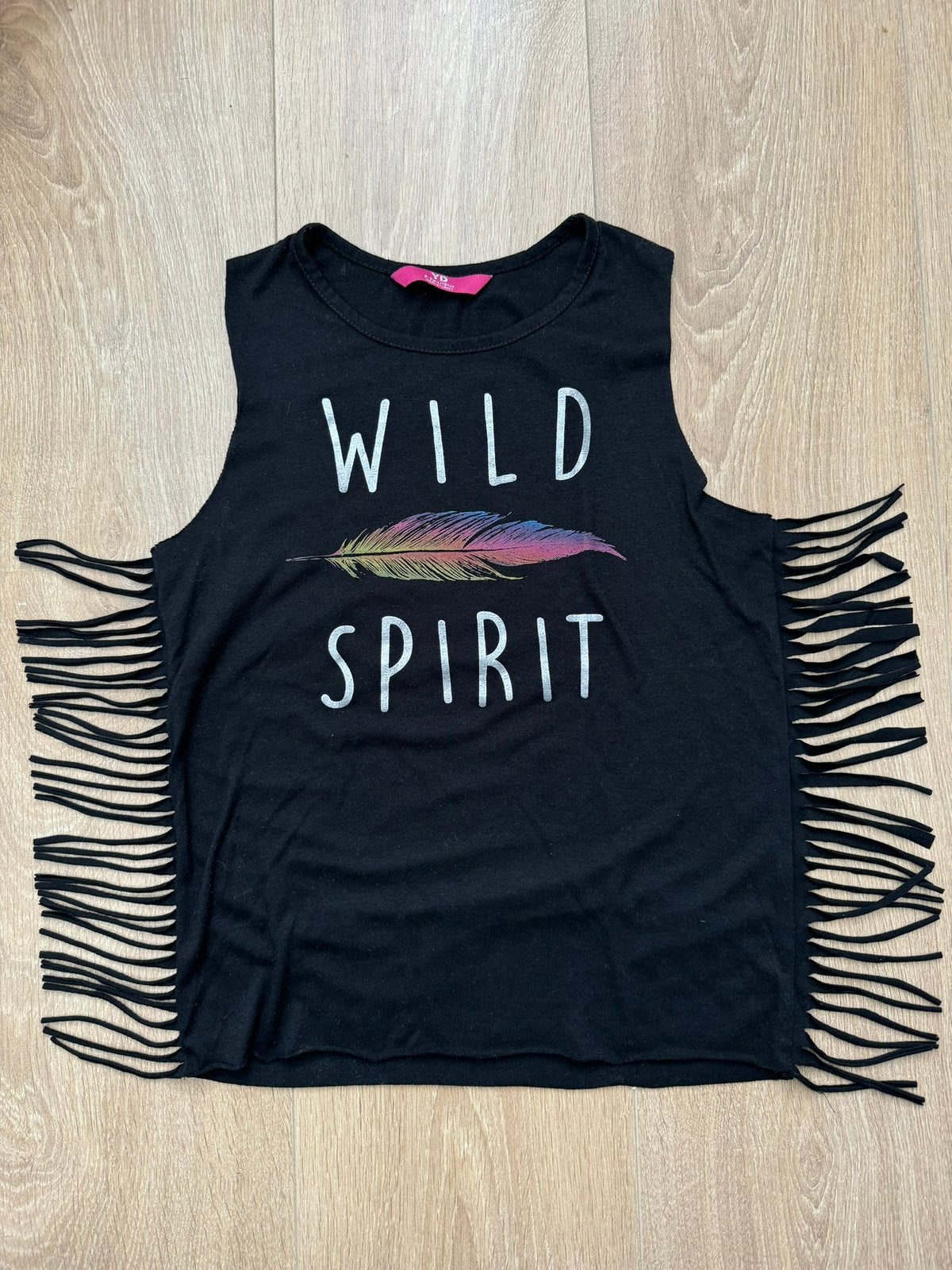 Young Dimension singlet top franjes zwart maat 134- 8/9 jaar, Ophalen of Verzenden, Gebruikt, Meisje, Shirt of Longsleeve