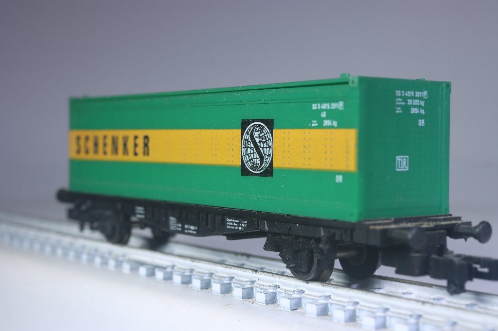 Gereserveerde draagwagon type Lbs met 40 ft Schenker,  DB, Overige merken, Gelijkstroom, Wagon, Ophalen of Verzenden
