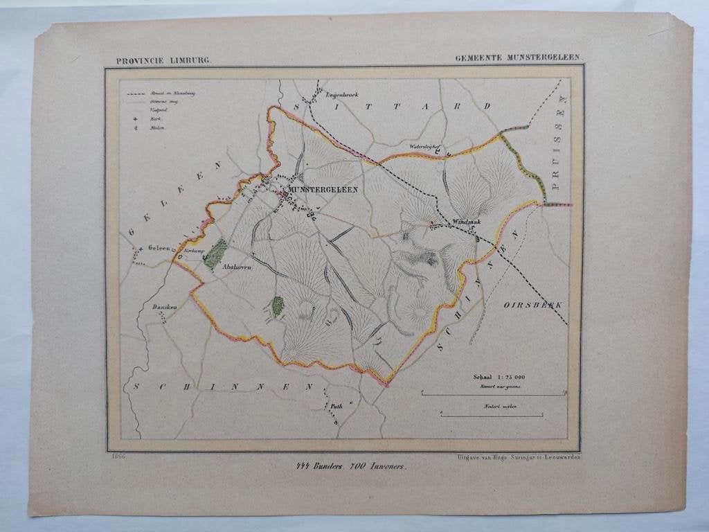 37 / Gemeente Munstergeleen Limburg door J. Kuyper uit 1866, Ophalen of Verzenden