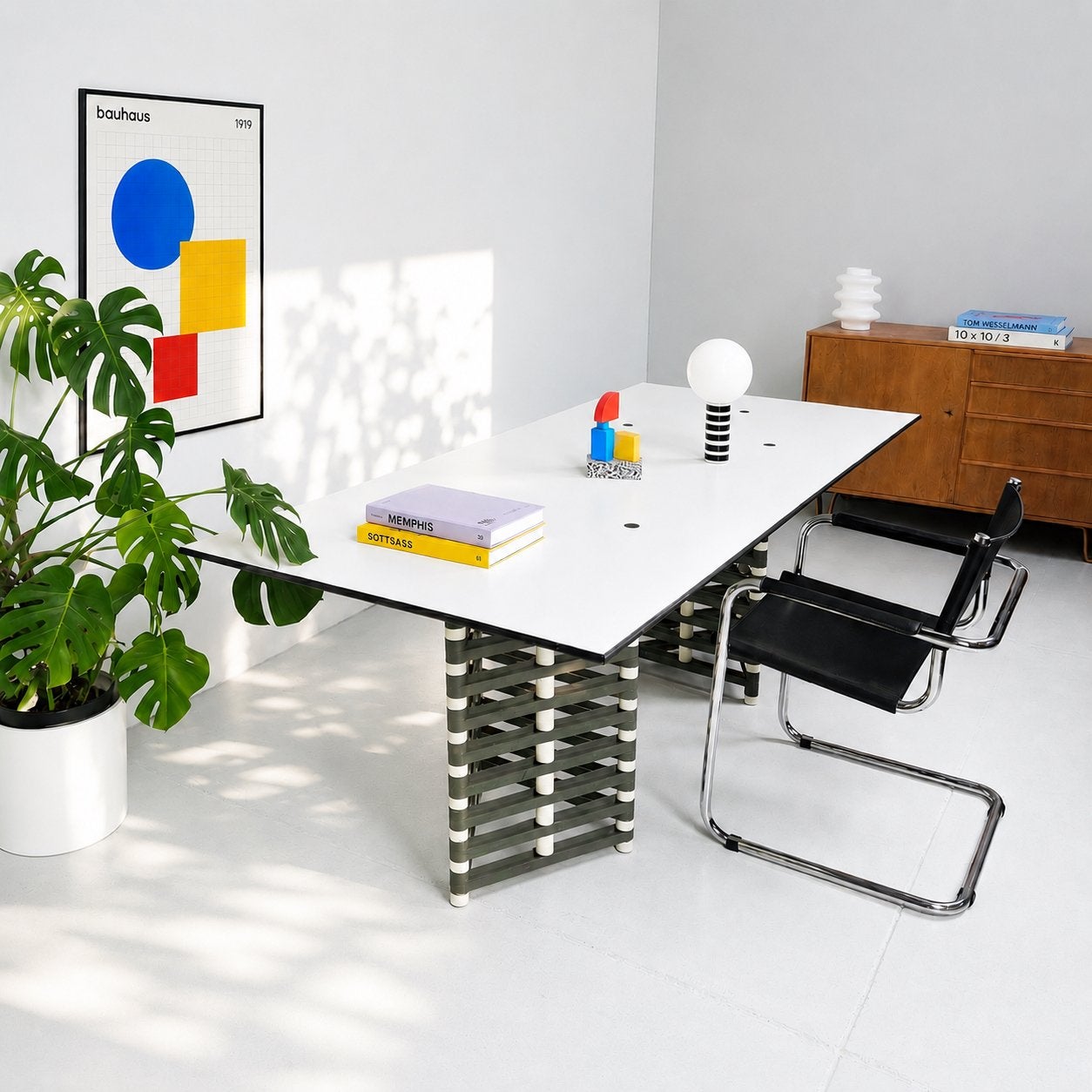 Architectonisch bureau met zwarte bies - 90x200x73cm, Ophalen, Gebruikt