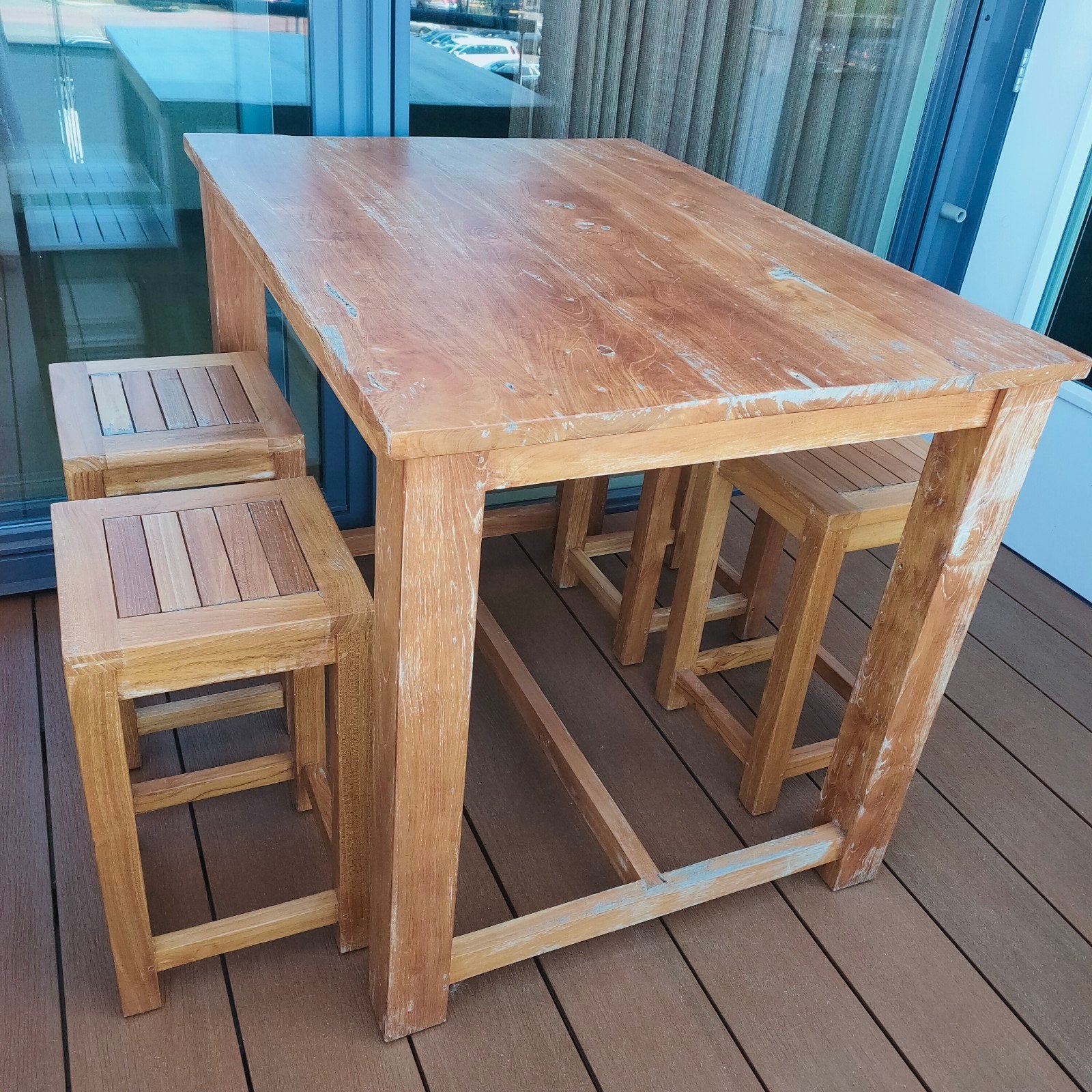 Houten Buiten Bar/Eettafel met 4 Teakhouten Krukken, Ophalen