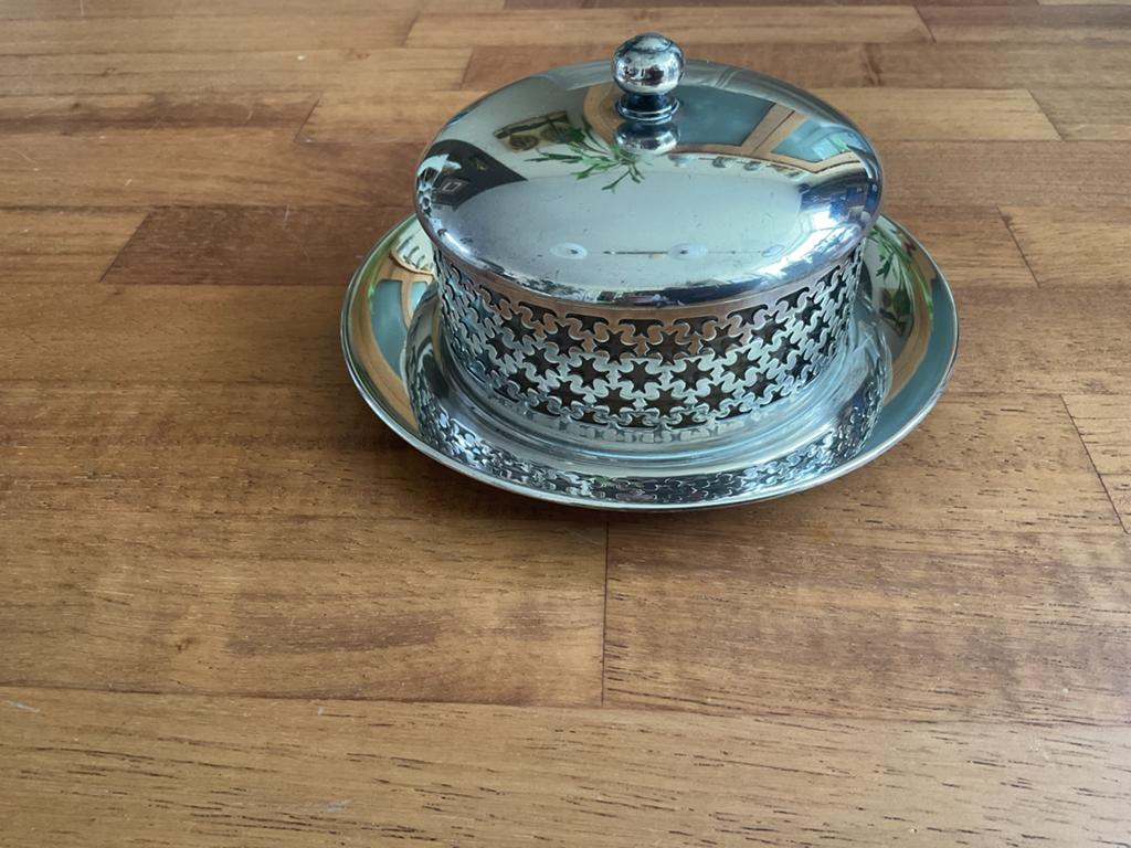 Vintage Keltum Pleet botervloot met glazen schaal, Antiek en Kunst, Ophalen of Verzenden