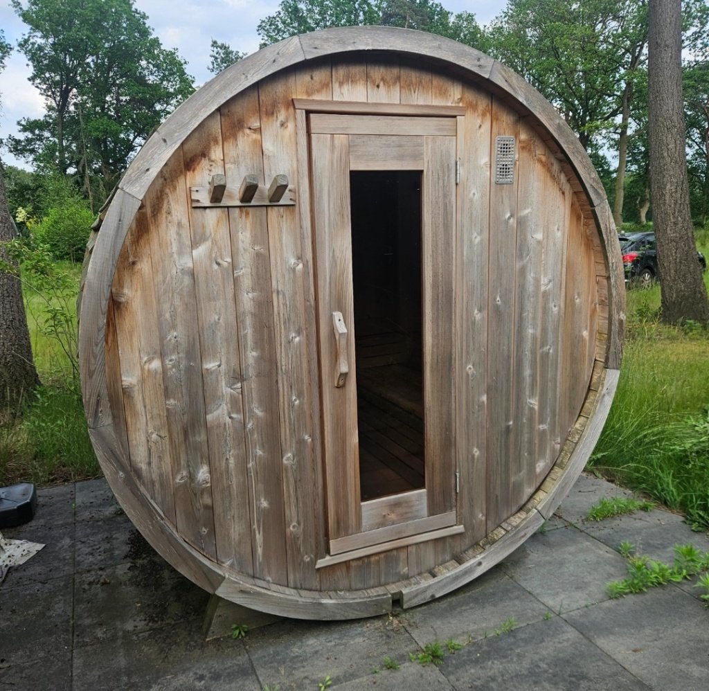 Barrel Sauna RC Knotty Red Cedar DEMO, Ophalen, Zo goed als nieuw, Complete sauna