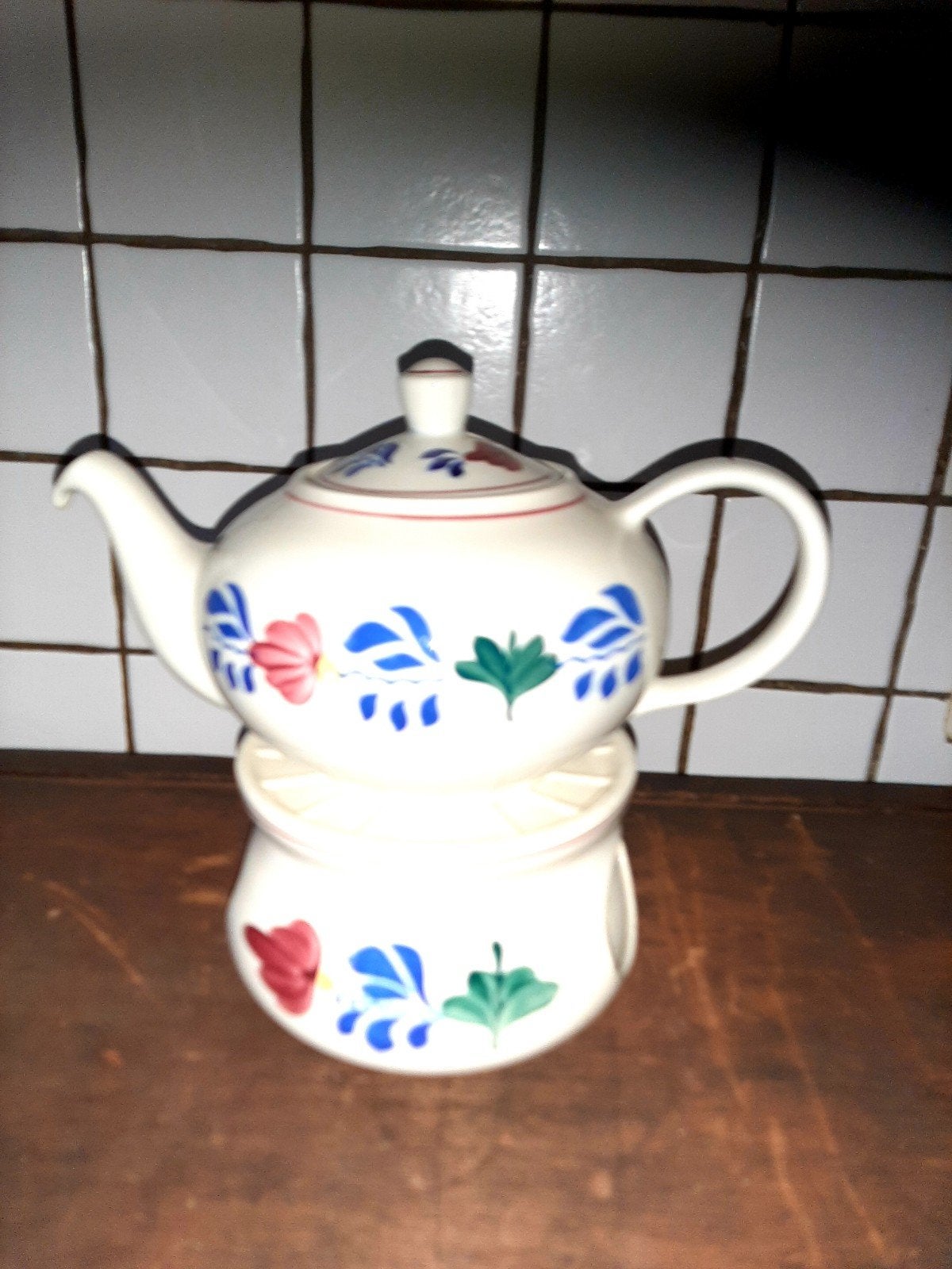 Boerenbont  Vintage Bocha theepot met theelicht - Delfts bla, Ophalen of Verzenden
