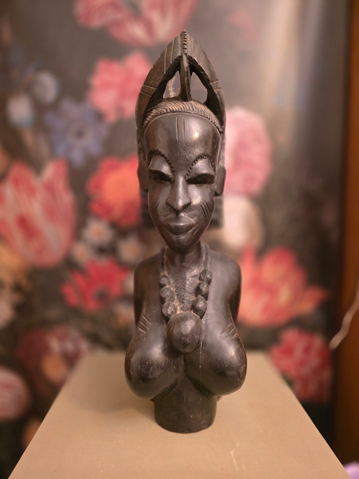 Houten Buste / Beeld van Afrikaanse Vrouw - Handgesneden Kun, Antiek en Kunst, Buste, Ophalen of Verzenden, Handgemaakt, Hout