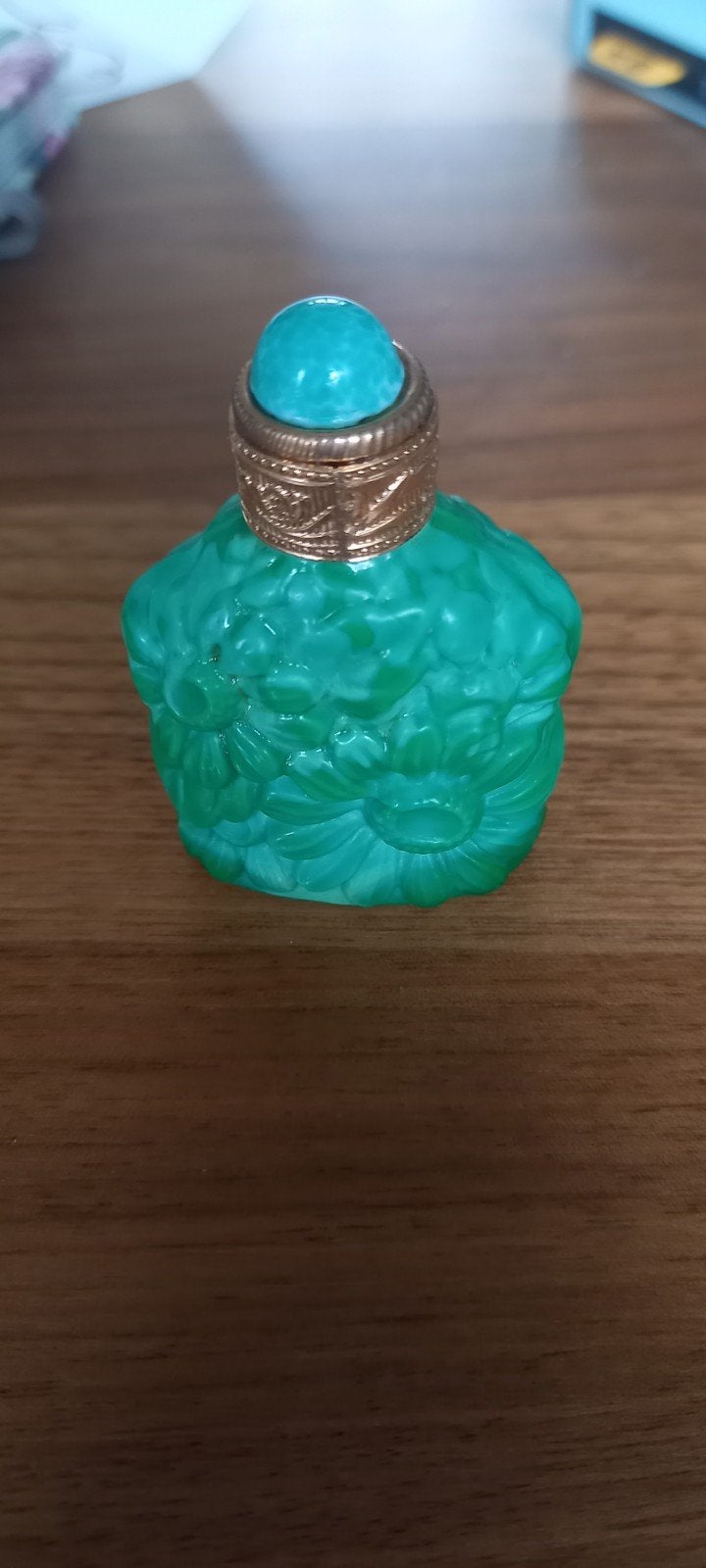 Art Deco malachiet glazen parfumflesje., Ophalen of Verzenden, Gebruikt, Parfumfles