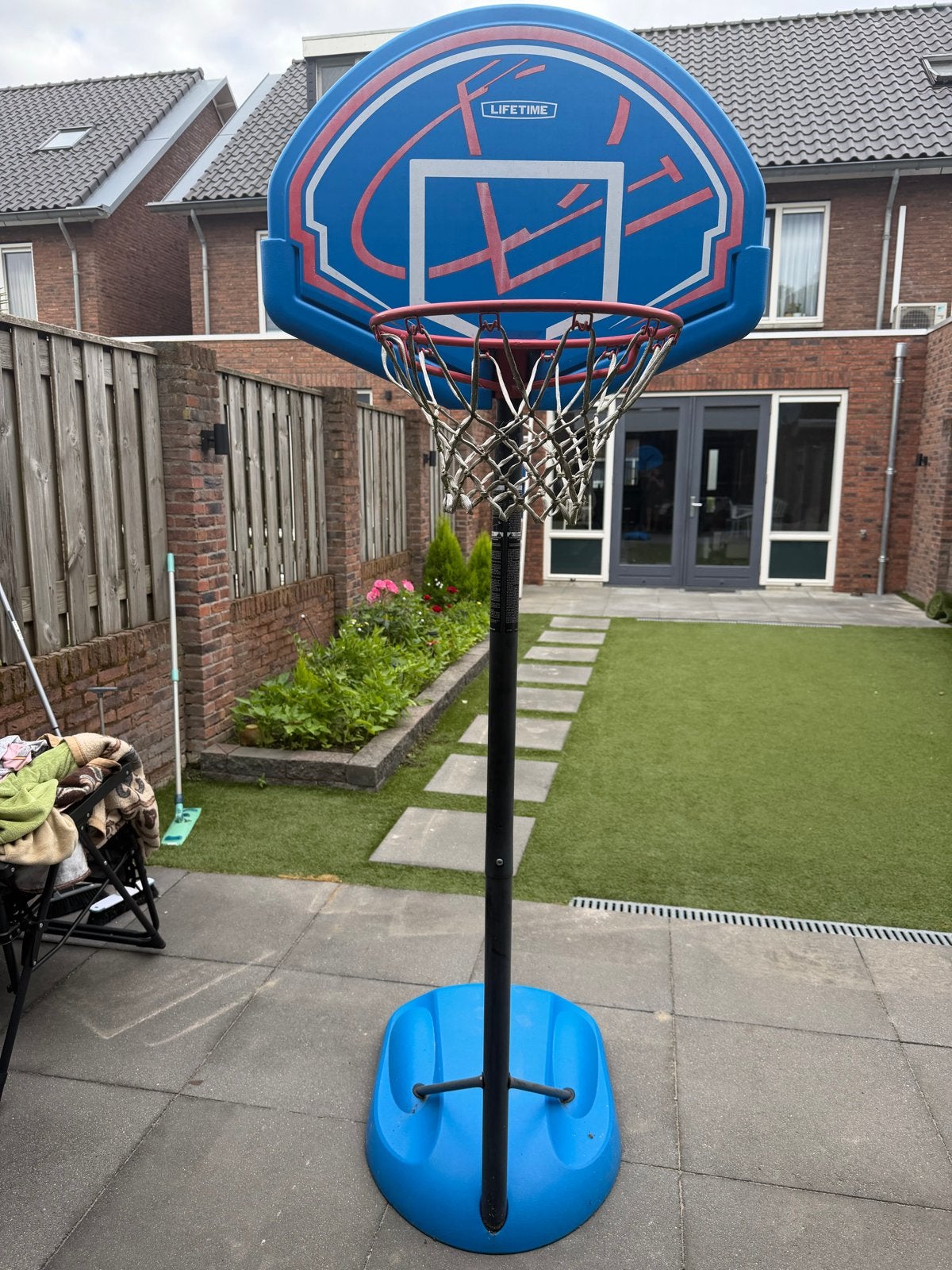 Verstelbare basketpaal met standaard, Ophalen, Gebruikt, Ring, Bord of Paal