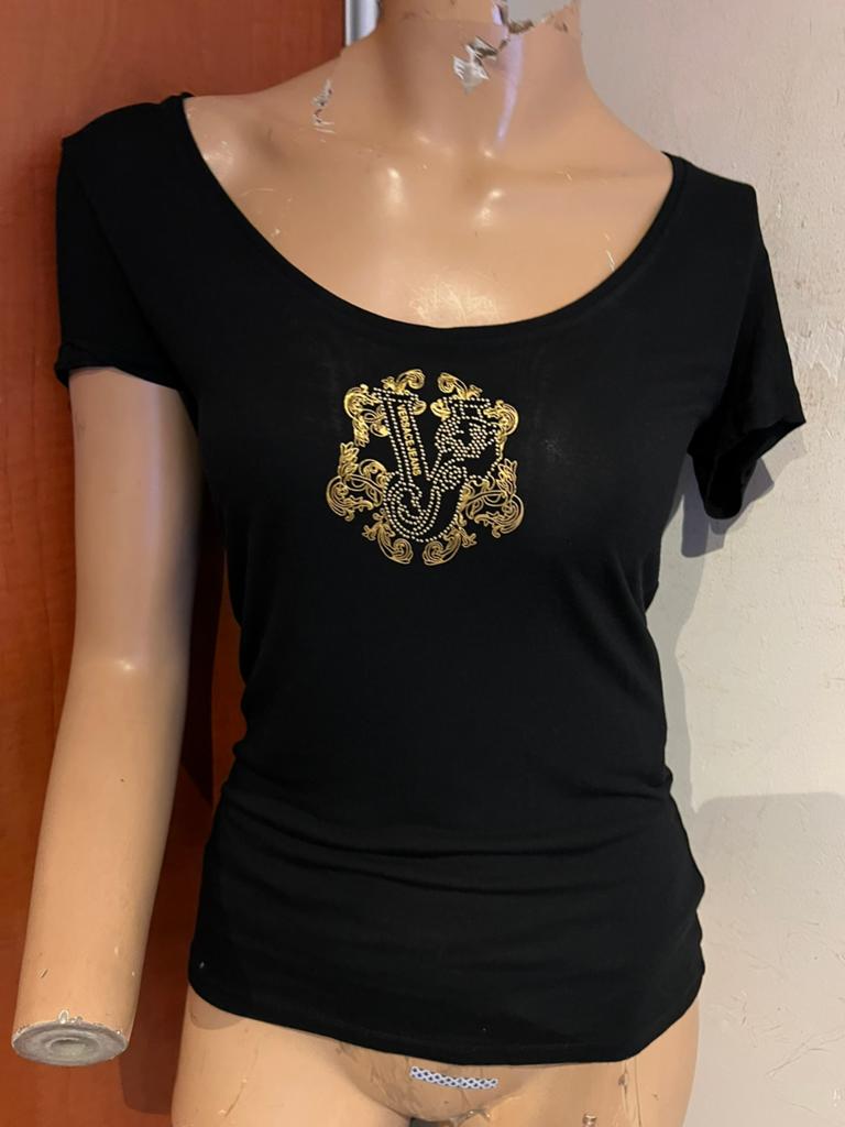 Versace  T-shirt Zwart met Gouden Opdruk - Maat XS, Zwart, G, T, Ophalen of Verzenden