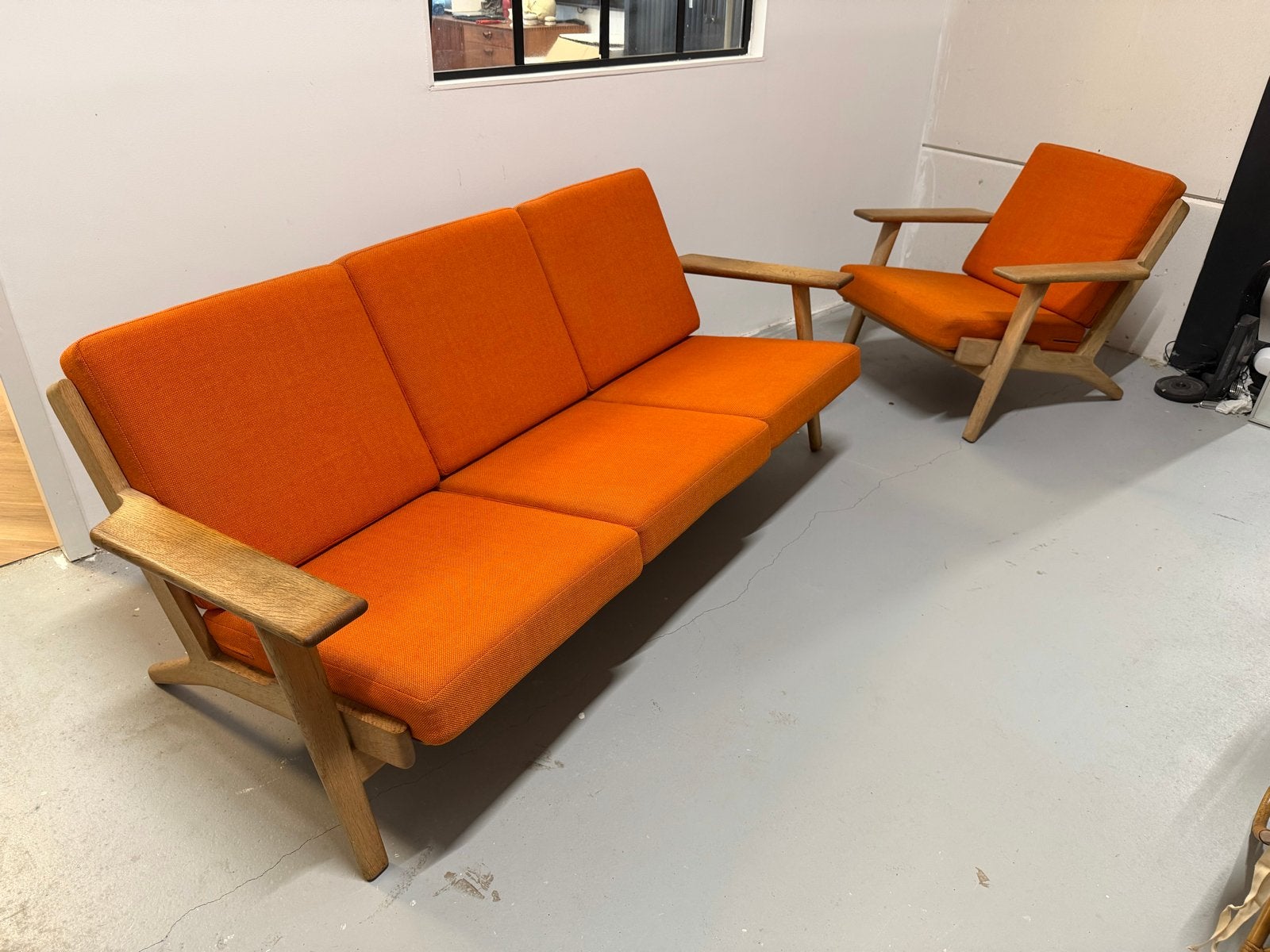 Vintage Deense design bank fauteuil Hans J Wegner Getama, Ophalen, Gebruikt, Driepersoons, 75 tot 100 cm