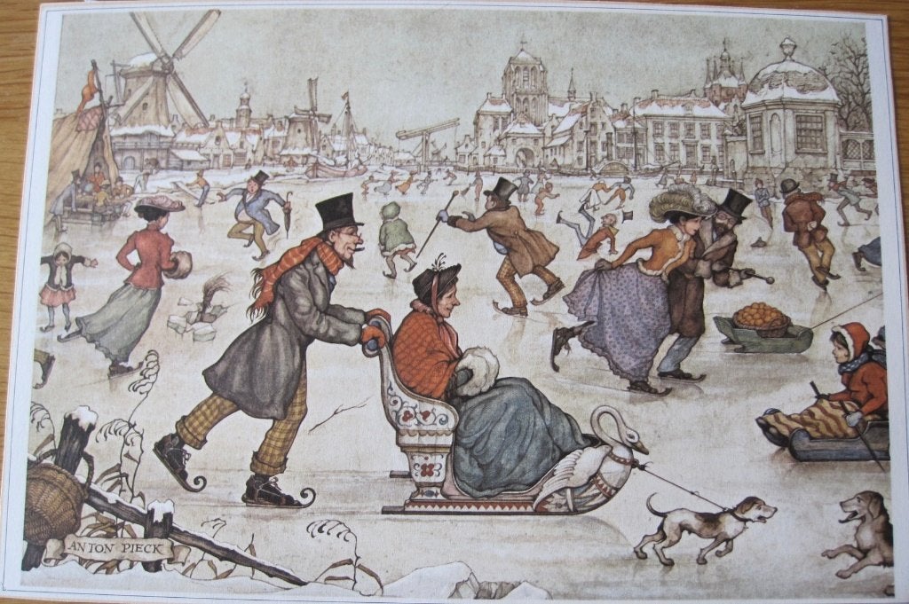 Anton Pieck - prent - schaatspret op het ijs, Verzamelen, 1980 tot heden, Ophalen of Verzenden, Zo goed als nieuw, Prent