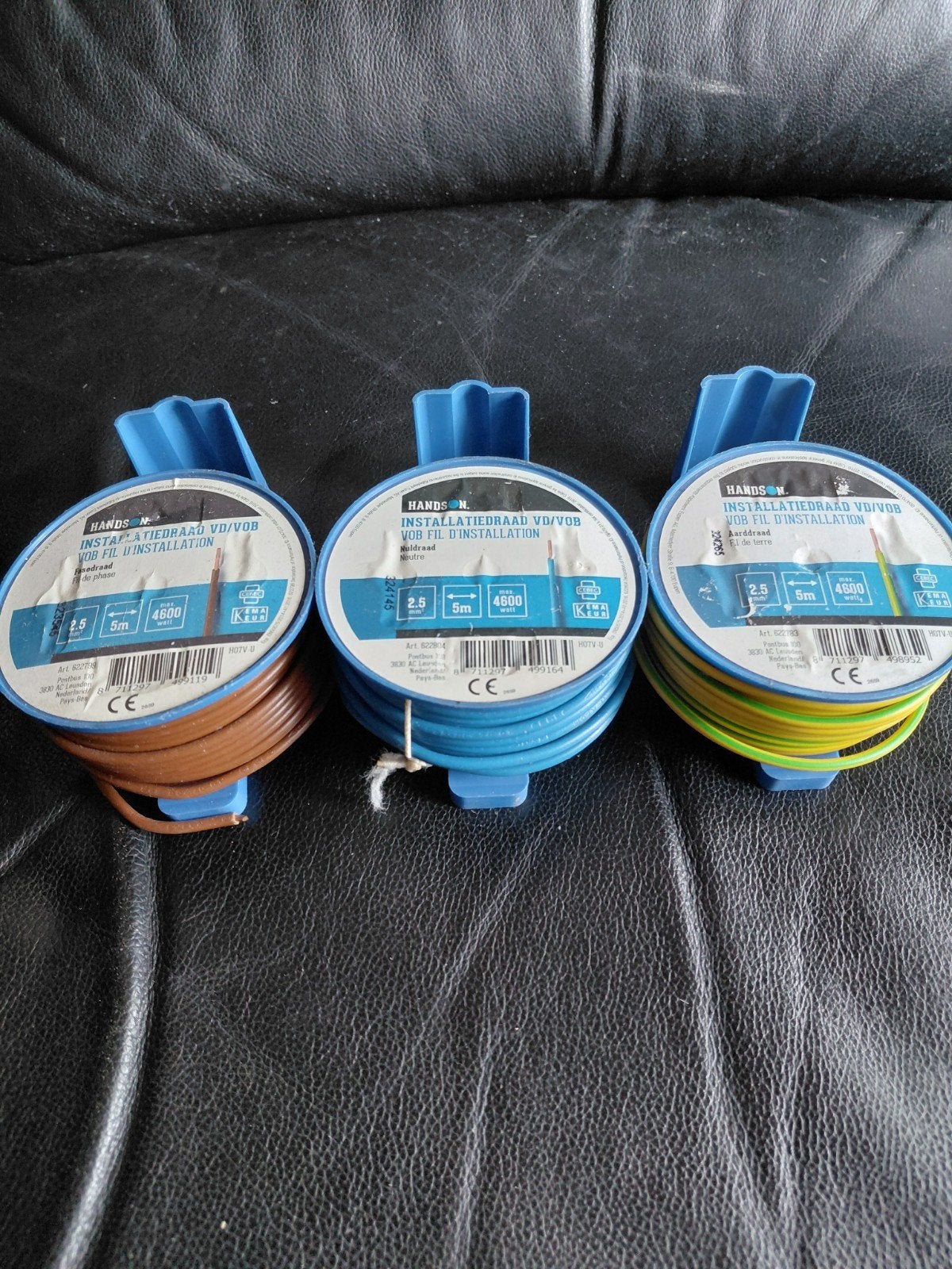 Installatiedraad VD/VOB 2.5mm² - 3 rollen (bruin, blauw, gee, Doe-het-zelf en Verbouw, Ophalen of Verzenden