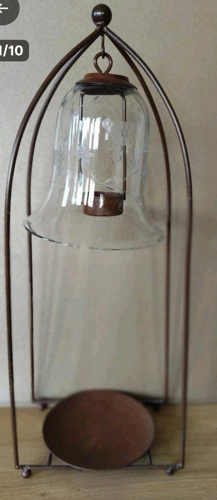 Decoratieve metalen windlicht/lantaarn met glazen klok, Ophalen of Verzenden, Zo goed als nieuw, Bruin, Metaal