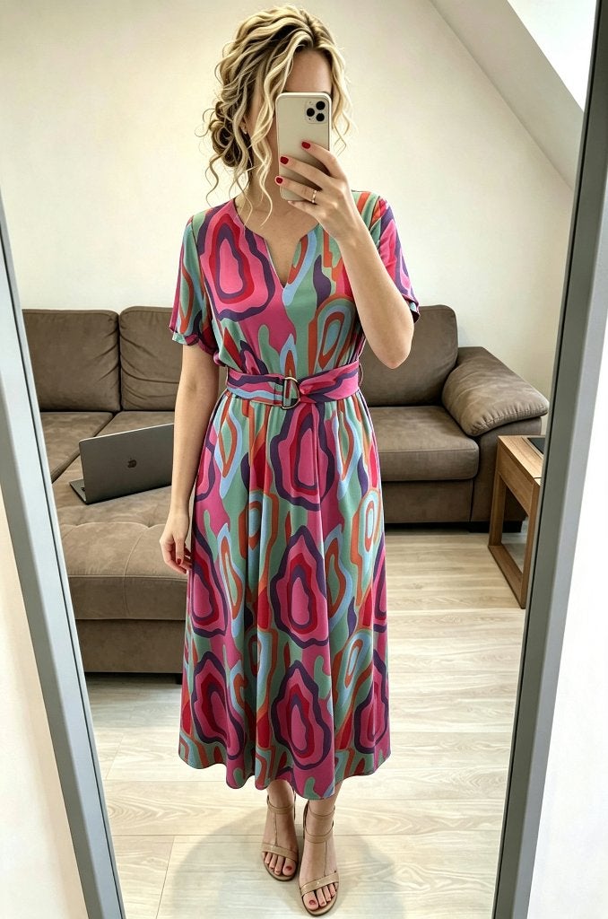 Lange jurk K-Design xl, Maat 46/48 (XL) of groter, Zo goed als nieuw, Onder de knie, Meerkleurig