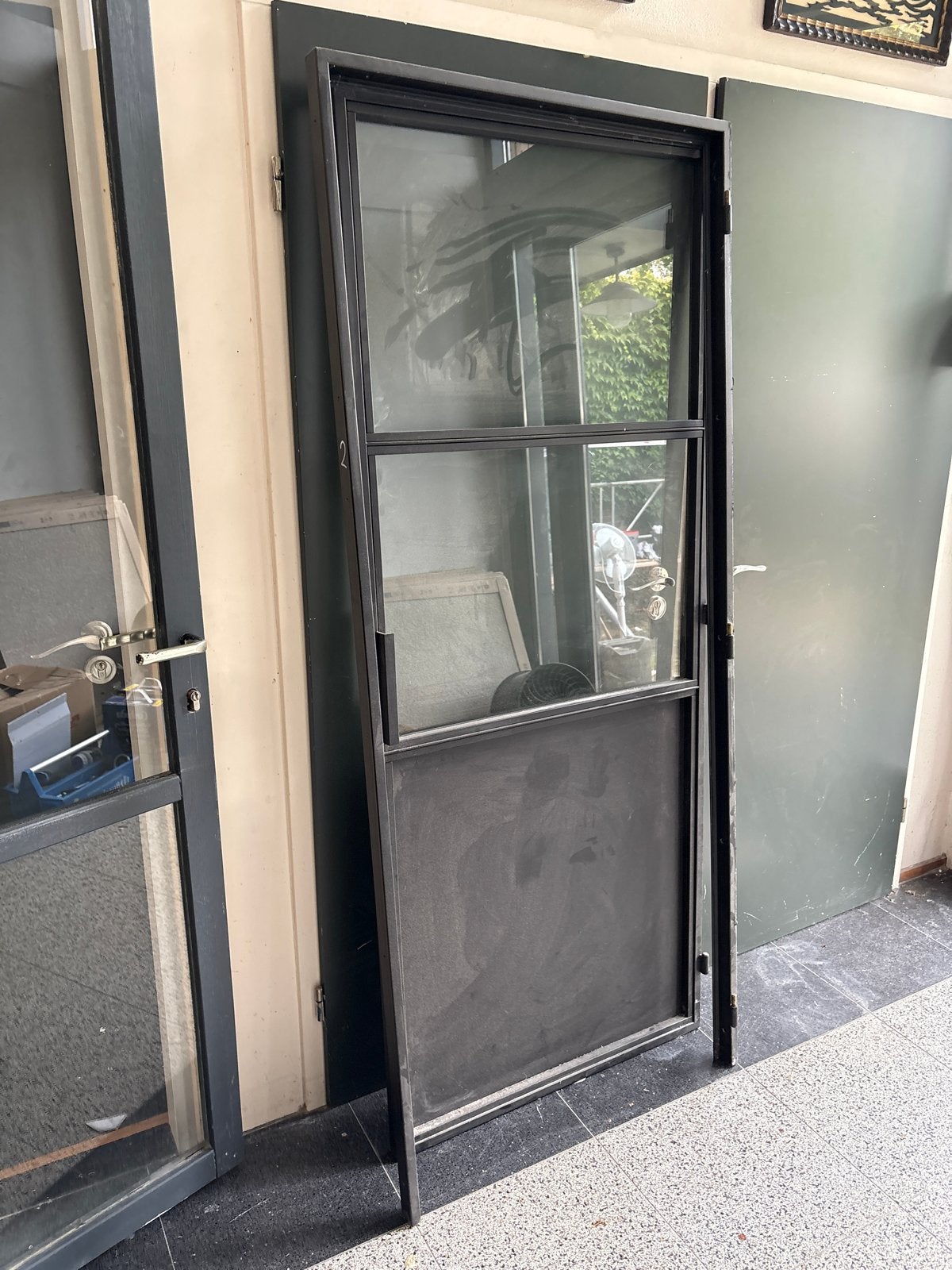 Stalen binnendeur met glas en kozijn, Ophalen, Gebruikt, 80 tot 100 cm, Binnendeur