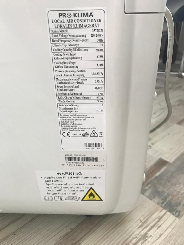 Te Koop mobiele airco, Ophalen, Minder dan 60 m³, 3 snelheden of meer, Zo goed als nieuw
