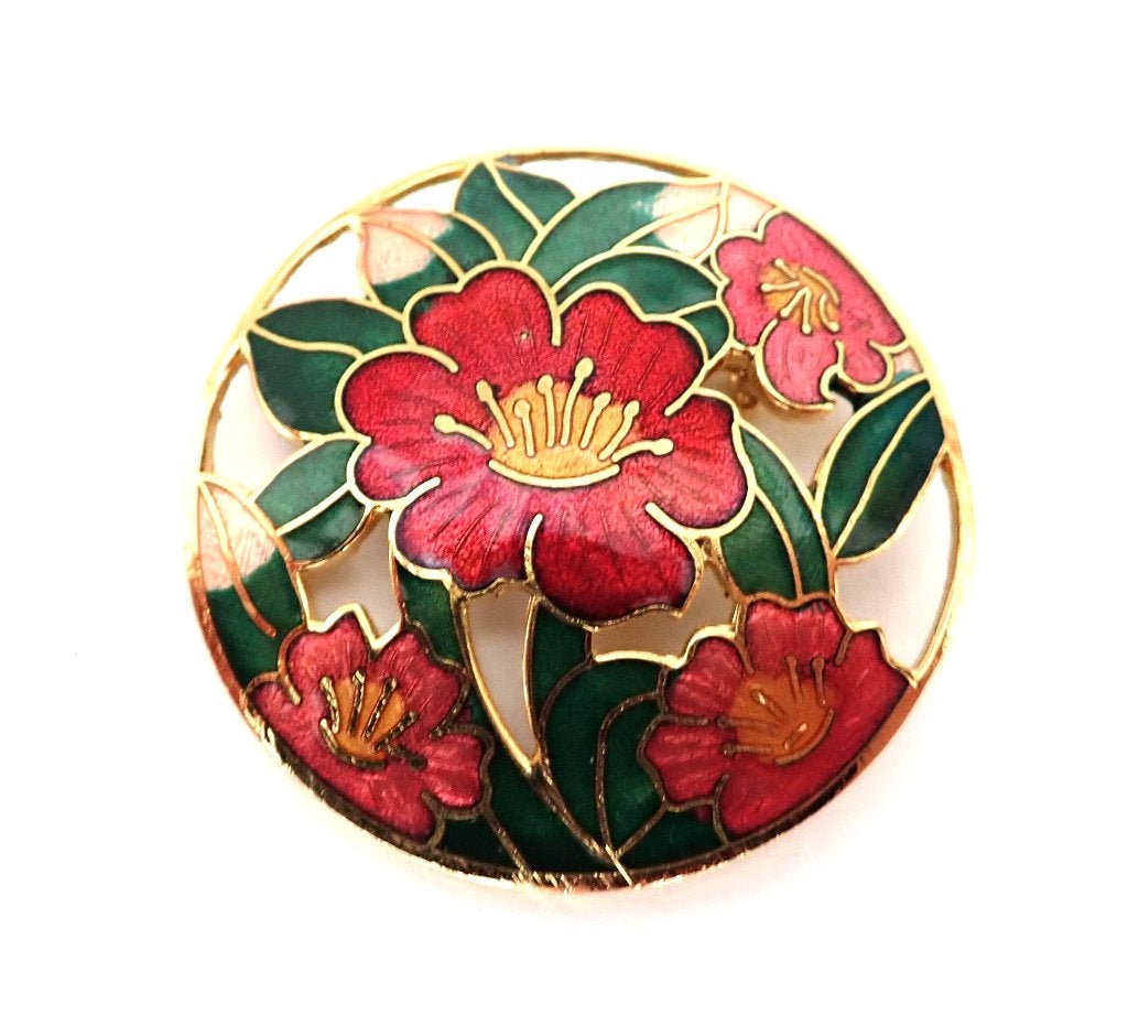 Mooie cloisonnee broche, Verzenden, Zo goed als nieuw, Goud, Overige materialen