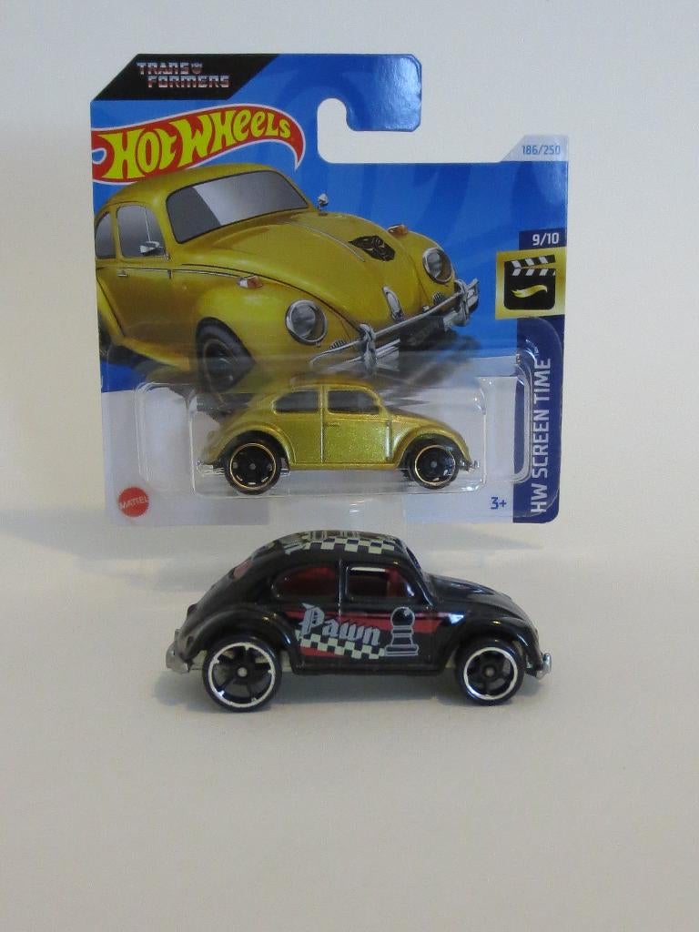 2x VW Beetle, Kever, 3 inch HotWheels Bumblebee & schaakstuk, Ophalen of Verzenden, Zo goed als nieuw, Auto