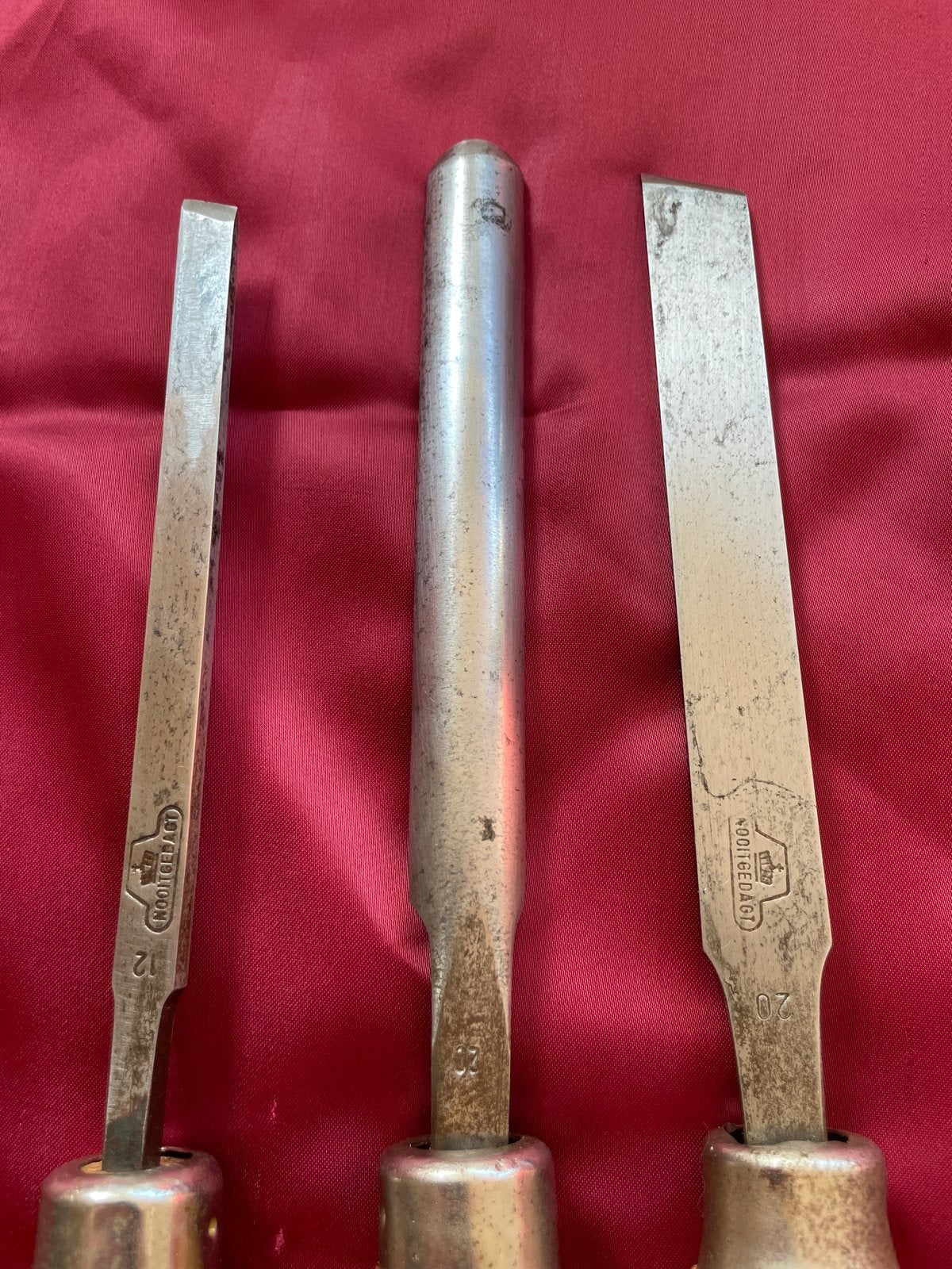 Set van 3 Nooitgedacht houtsraaibeitels - 12, 20, 20 mm, Doe-het-zelf en Verbouw, Ophalen of Verzenden, Gebruikt, Beitel, Nooitgedacht