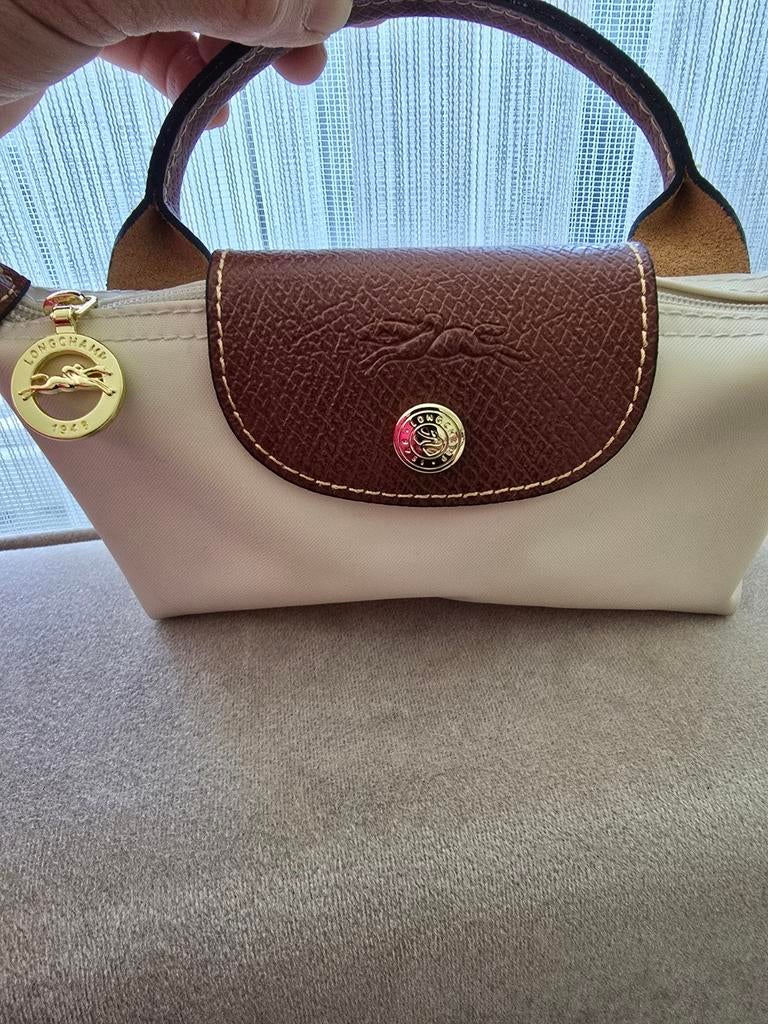 Longchamp Le Pliage Mini Handtasje Beige/Bruin, Ophalen of Verzenden, Zo goed als nieuw, Beige, Handtas