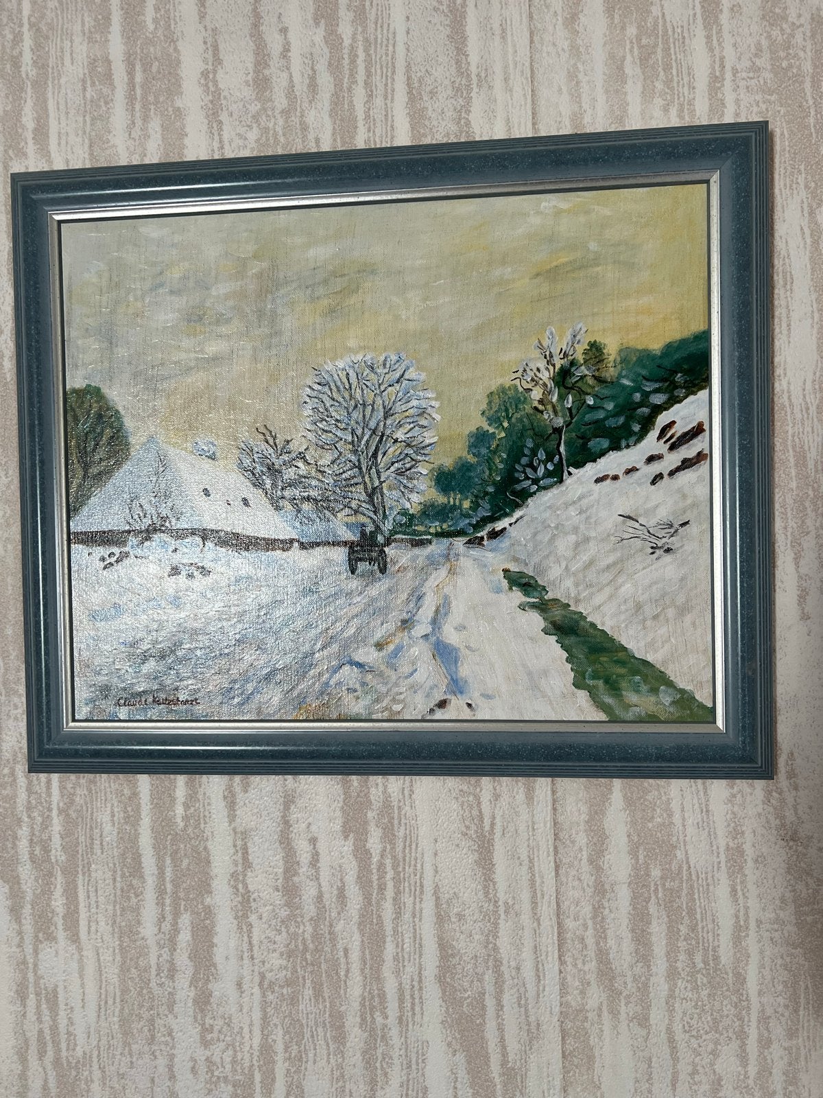 Schilderij - Winterlandschap, Antiek en Kunst, Ophalen, Doek, Realistisch, Gesigneerd