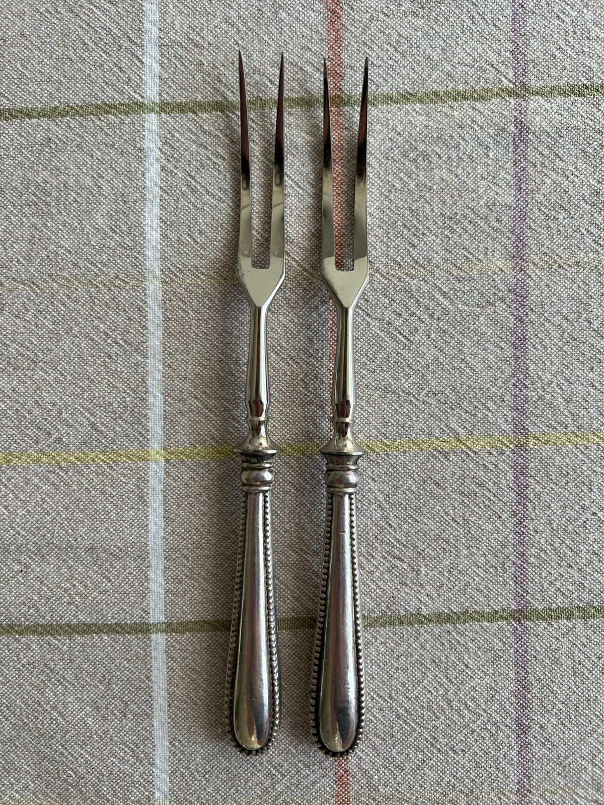 Antieke vlees / serveervorken verzilverd, Ophalen of Verzenden