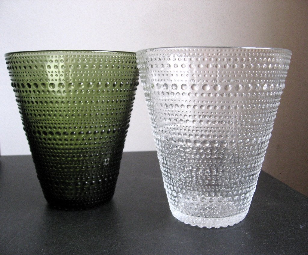 Twee Iittala Kastehelmi vazen Fins design 1964, Glas, Oranje, Vaas, Ophalen of Verzenden