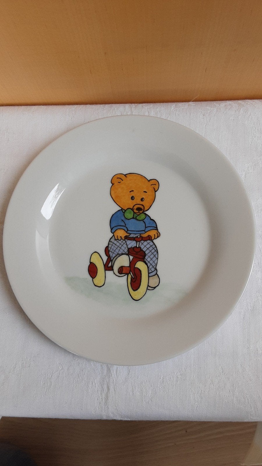 Vintage kinderbord met Bob de Beer op een fietsje, Bijenkorf, Ophalen of Verzenden, Zo goed als nieuw