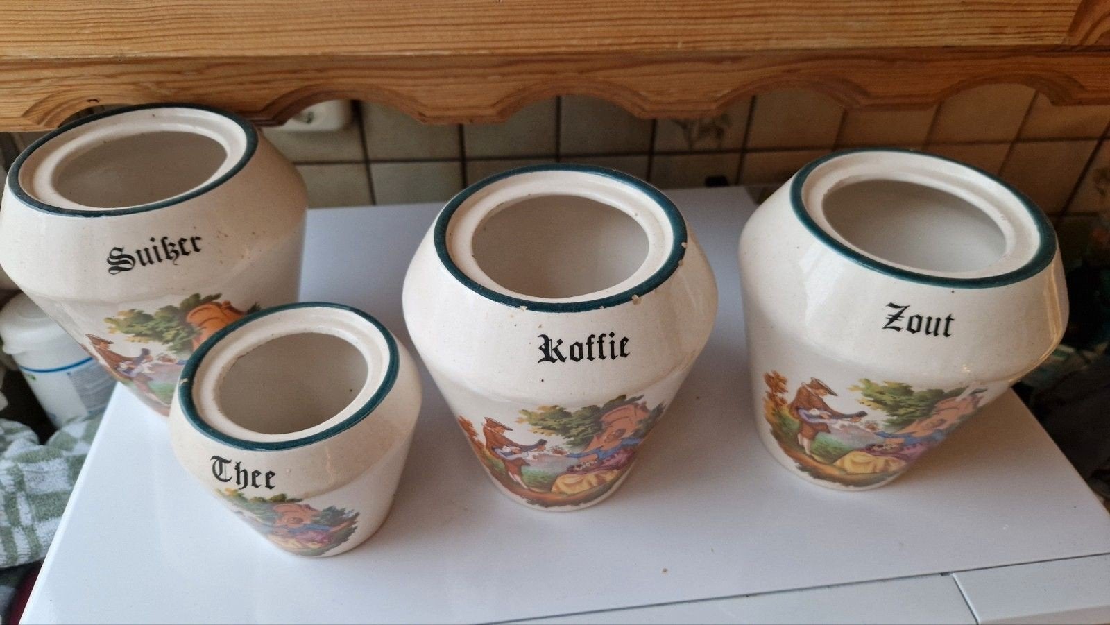 Vintage voorraadpotten set - Suiker, Koffie, Thee, Zout, Antiek en Kunst, Ophalen of Verzenden