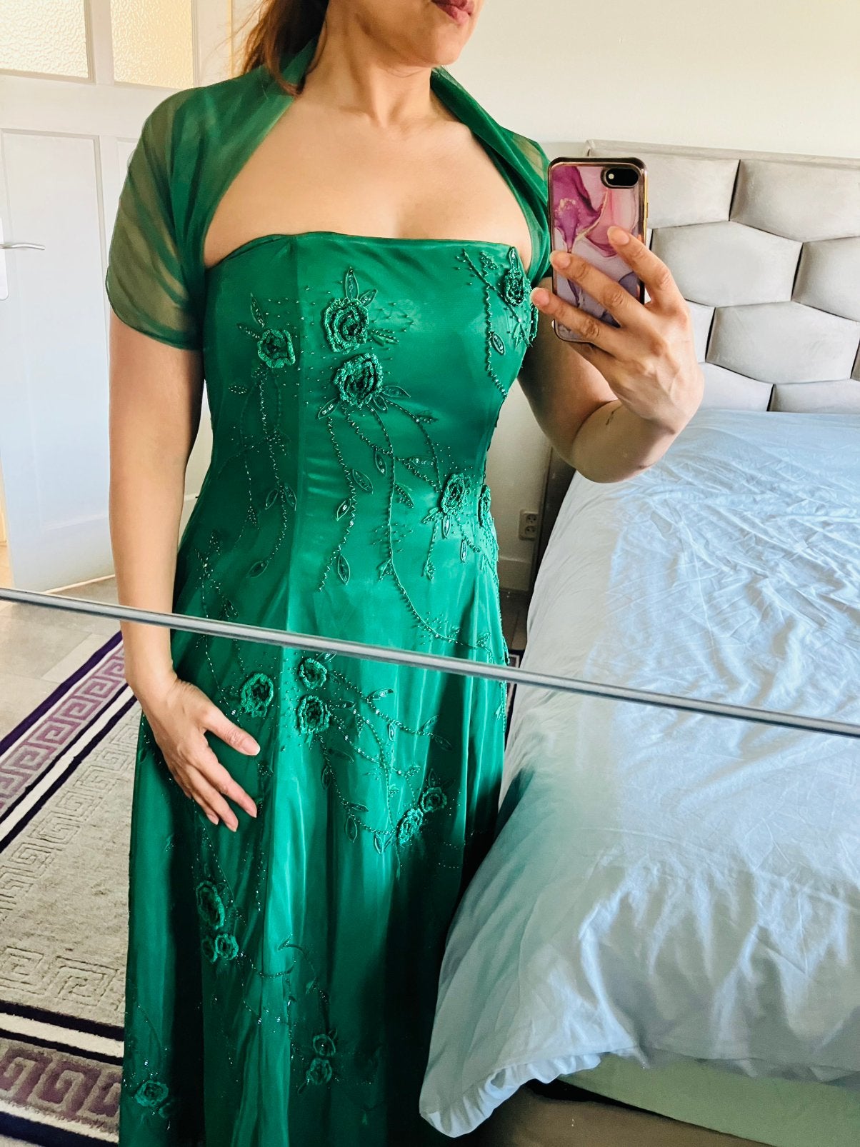 Groene galajurk maat 42, Kleding | Dames, Galajurk, Maat 42/44 (L), Ophalen of Verzenden, Zo goed als nieuw