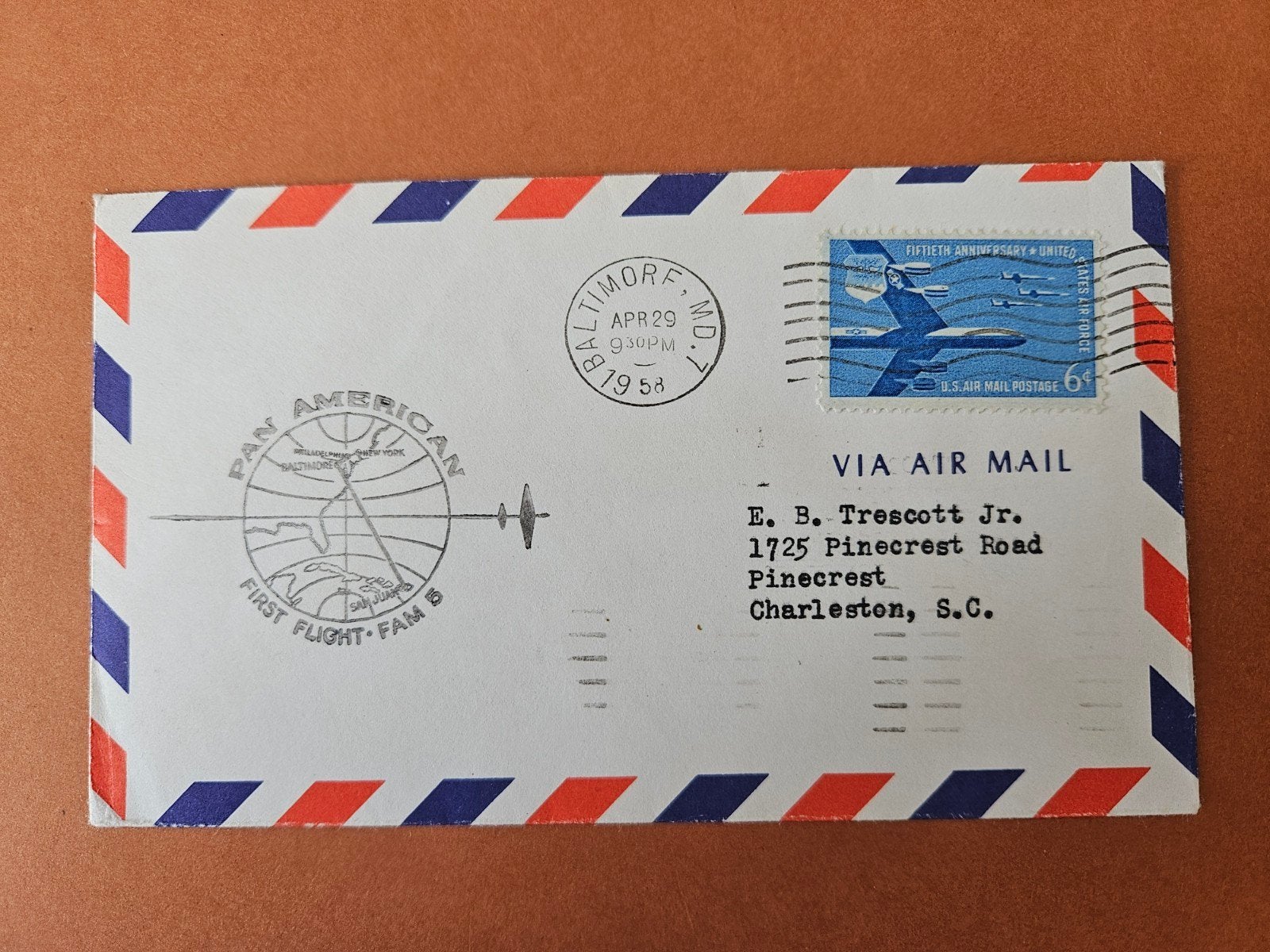 147) Pan American first flight, Ophalen of Verzenden, Gestempeld, Vliegtuigen
