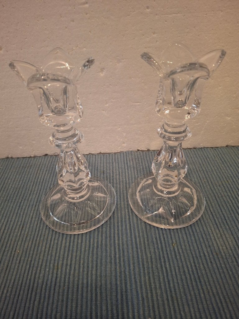 2 mooie kristallen bloem vormige kandelaars, Ophalen of Verzenden